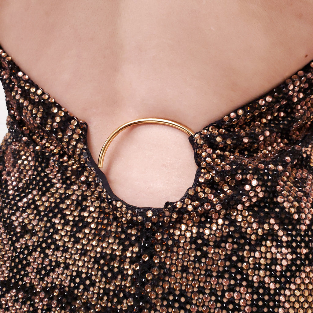 VERSACE BLACK AND BROWN PYHTON PRINT CRYSTAL EVENING DRESS - SIZE 40