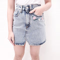 ALESSANDRA RICH DENIM SKIRT WITH EMBROIDERED FLOWERS - SIZE 27