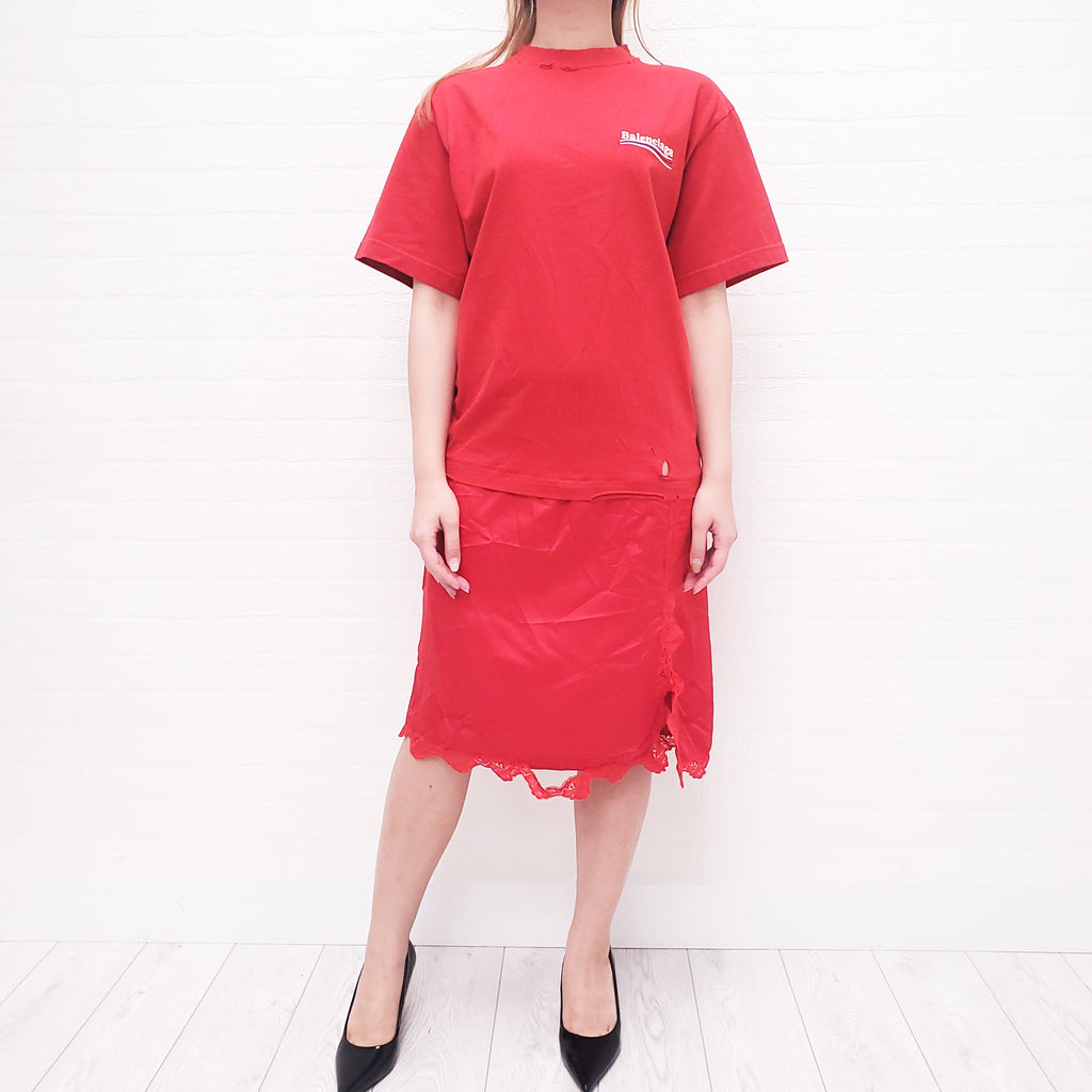 BALENCIAGA RED POLITICAL CAMPAIGN T-SHIRT SLIP DRESS - SIZE S