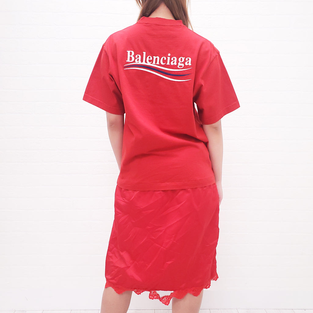 BALENCIAGA RED POLITICAL CAMPAIGN T-SHIRT SLIP DRESS - SIZE S