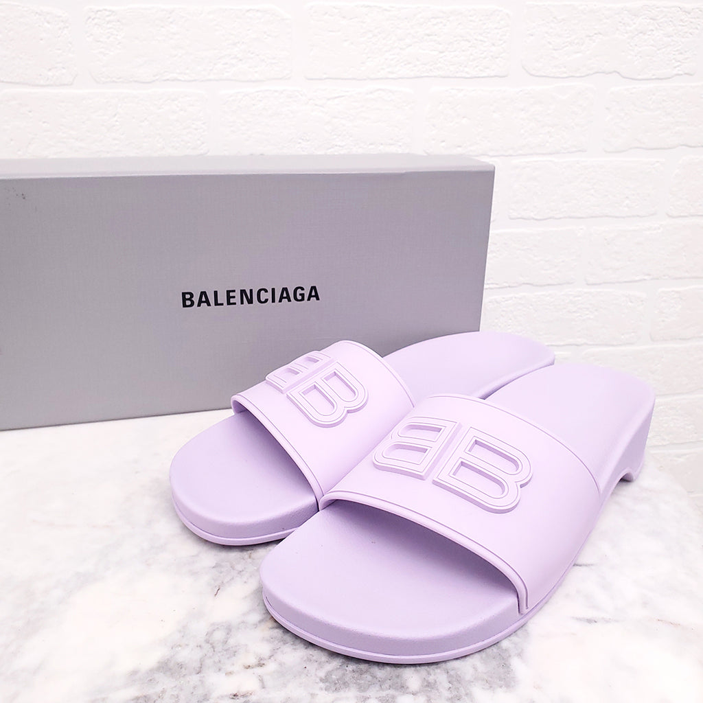 BALENCIAGA PURPLE LOGO SLIDES - SIZE 41