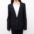 CHANEL BLACK LUREX TWEED JACKET WITH LOGO BUTTONS - SIZE 42