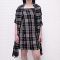 BURBERRY BLACK AND CREAM TARTAN STRAPLESS DRESS WITH MATCHING SHAWL - SIZE 8