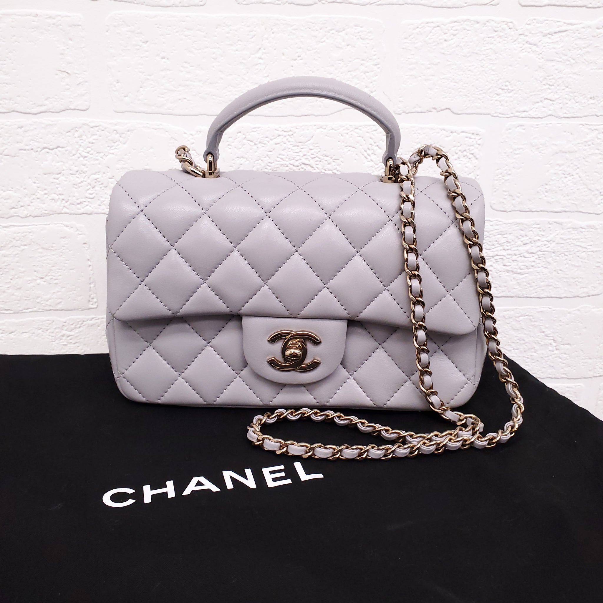 CHANEL LIGHT GREY CLASSIC SINGLE FLAP BAG WITH TOP HANDLE – Rewind