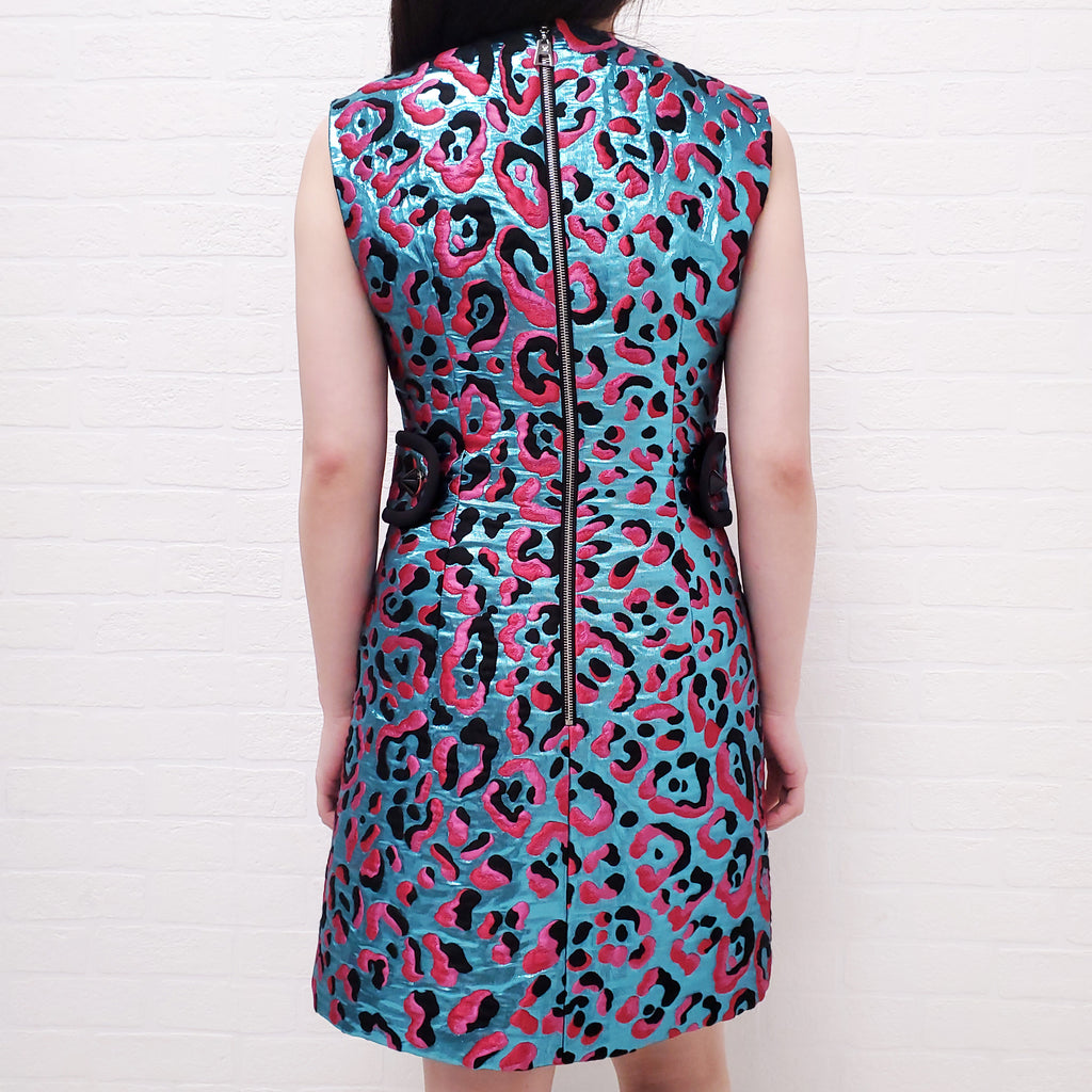 LOUIS VUITTON METALLIC BLUE AND PINK LEOPARD DRESS - SIZE 38