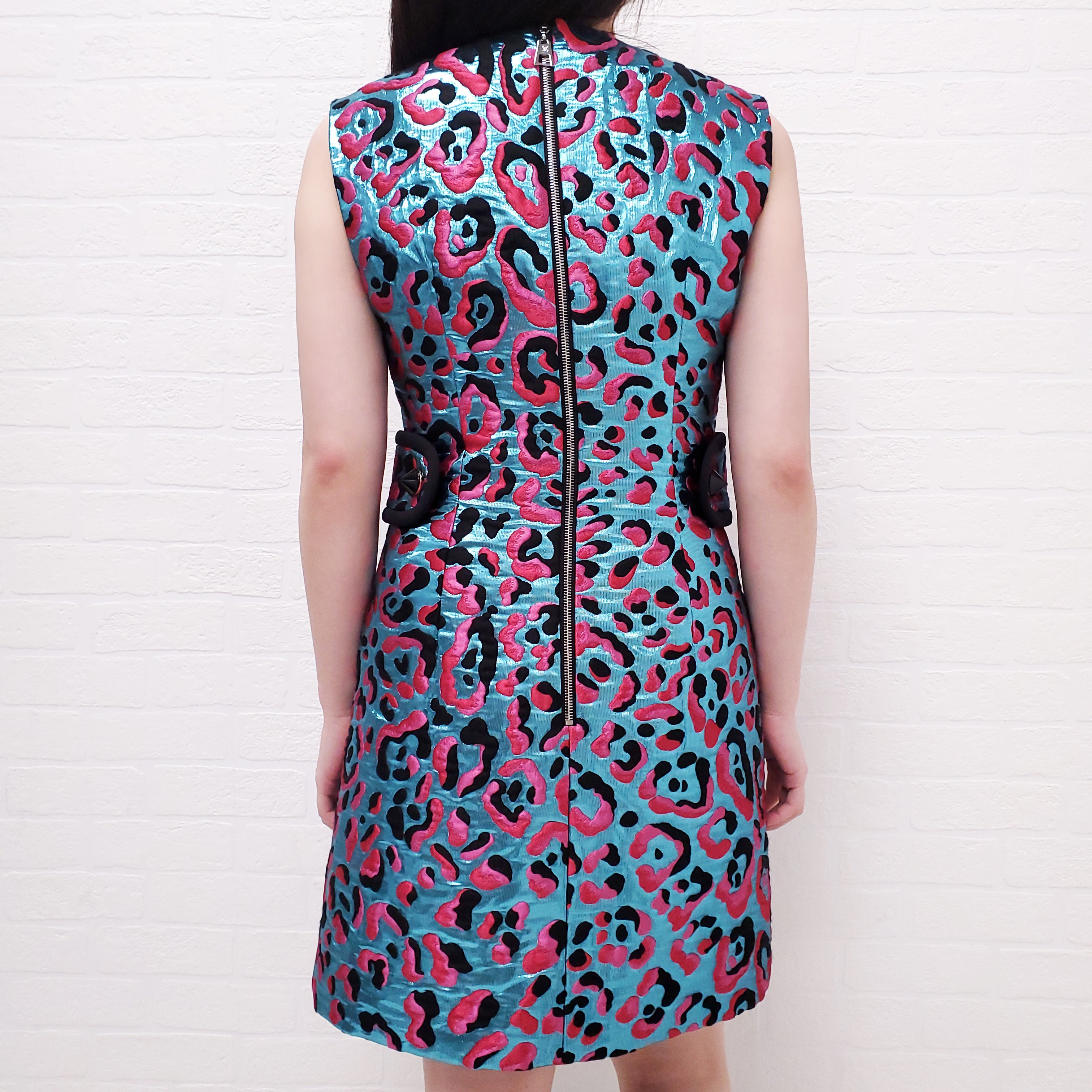 LOUIS VUITTON METALLIC BLUE AND PINK LEOPARD DRESS - SIZE 38