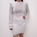 BALMAIN WHITE DISTRESSED RIBBED DRESS - SIZE 38