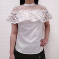 SELF PORTRAIT WHITE COTTON BLOUSE WITH FLORAL LACE DETAIL - SIZE 4