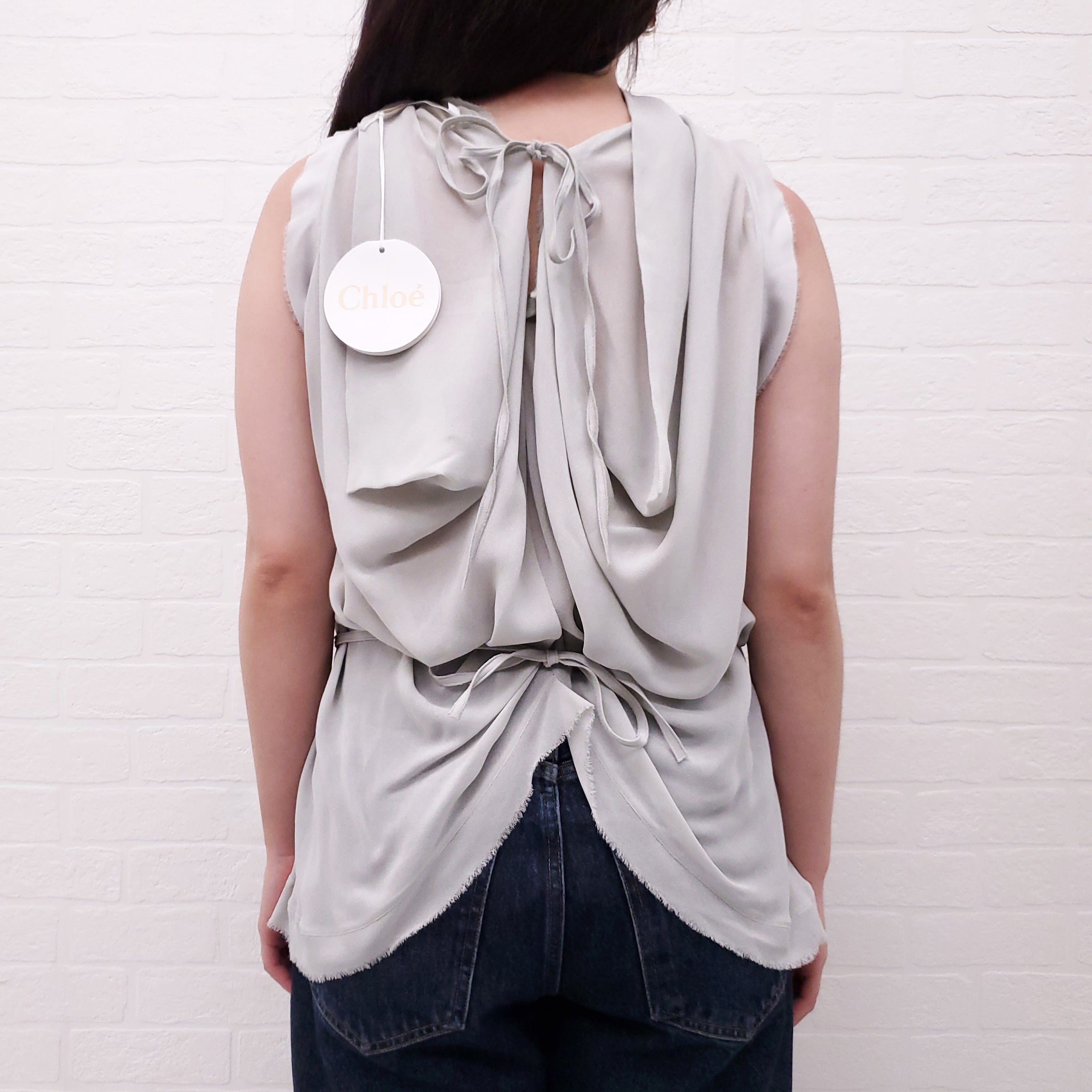 CHLOÉ GREY SILK TANK TOP WITH TIES - SIZE 38