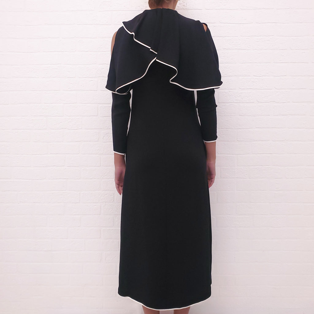 VALENTINO BLACK COLD SHOULDER LAYERED DRESS - SIZE 00