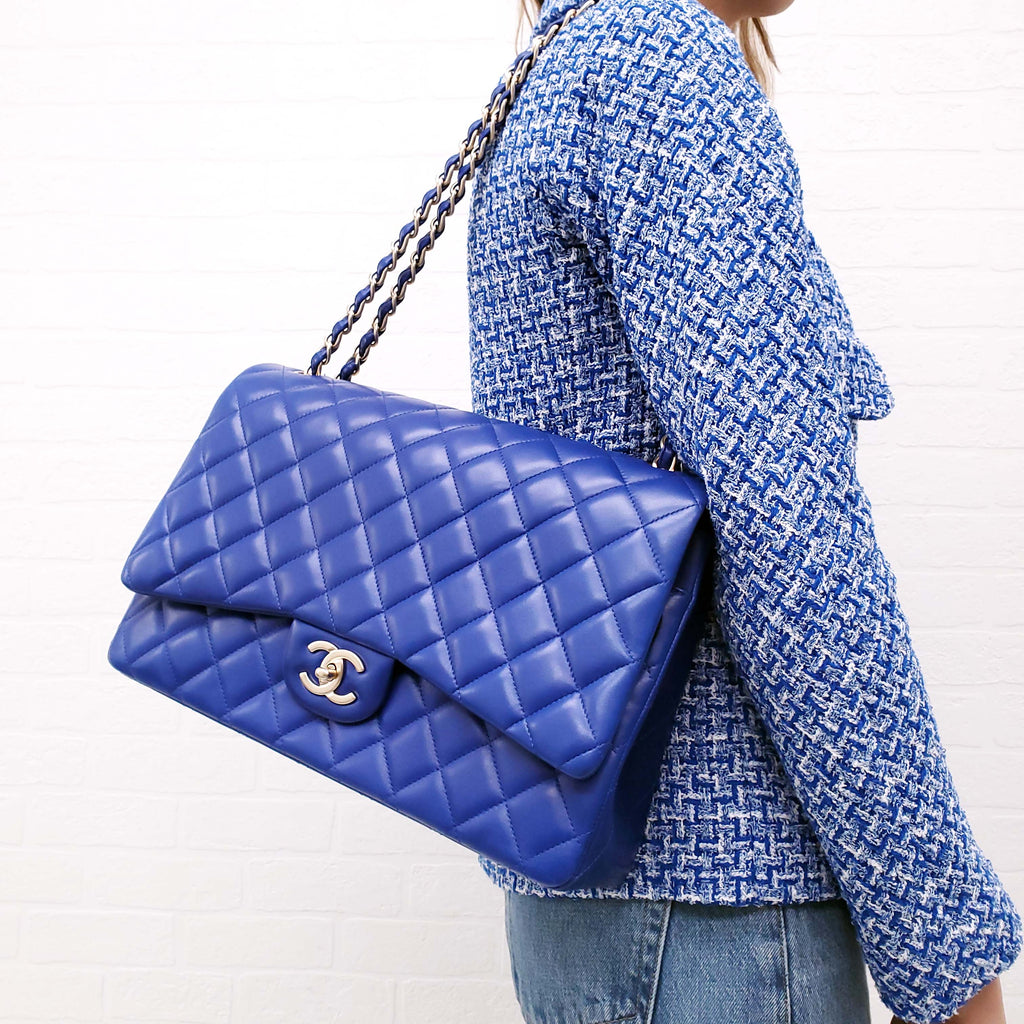 CHANEL ROYAL BLUE JUMBO QUILTED LAMBSKIN DOUBLE FLAP BAG