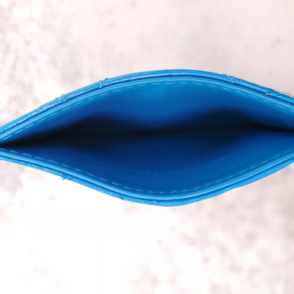 DIOR BLUE PATENT LADY DIOR CANNAGE CARD HOLDER