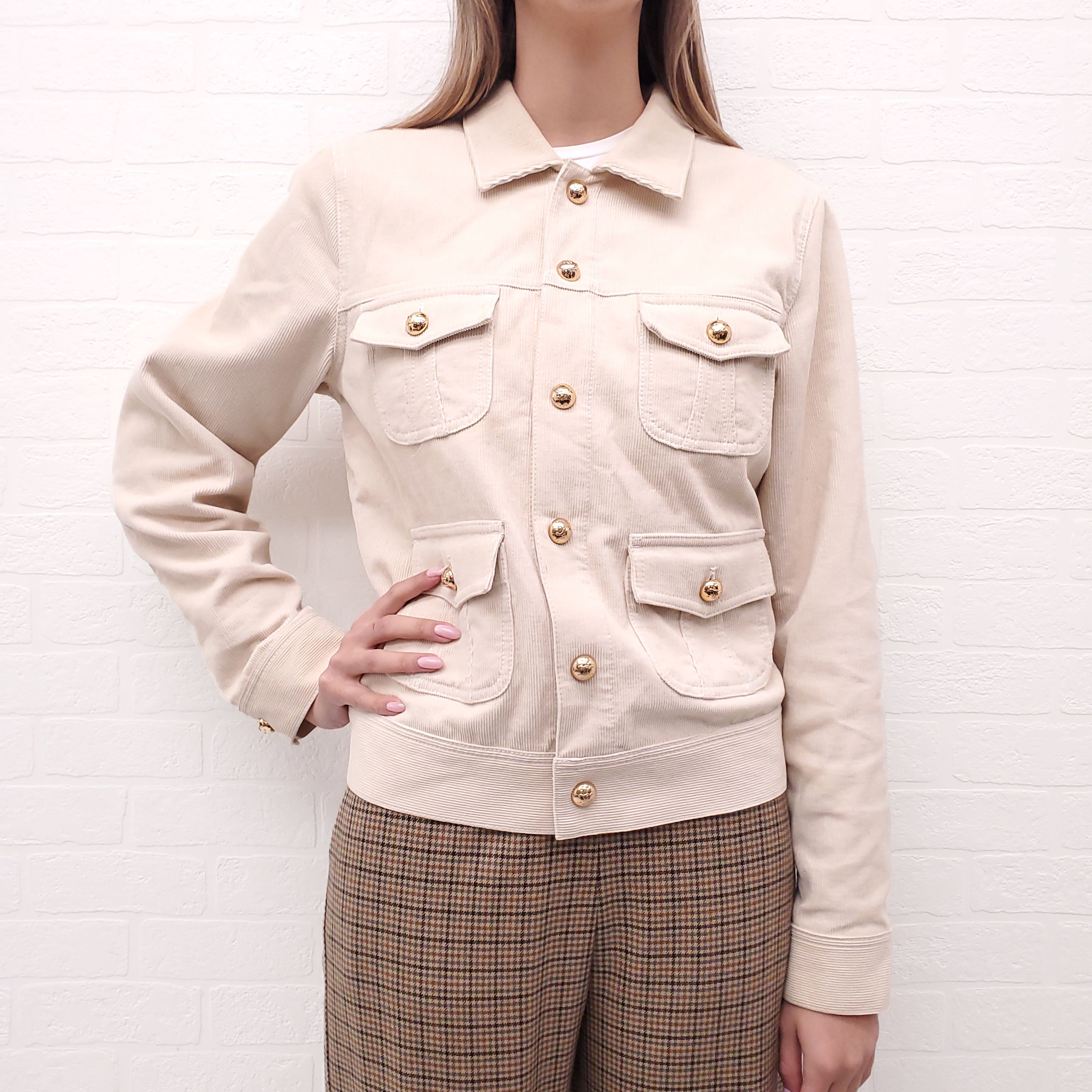 CELINE CORDUROY JACKET WITH GOLD LOGO BUTTONS - SIZE L