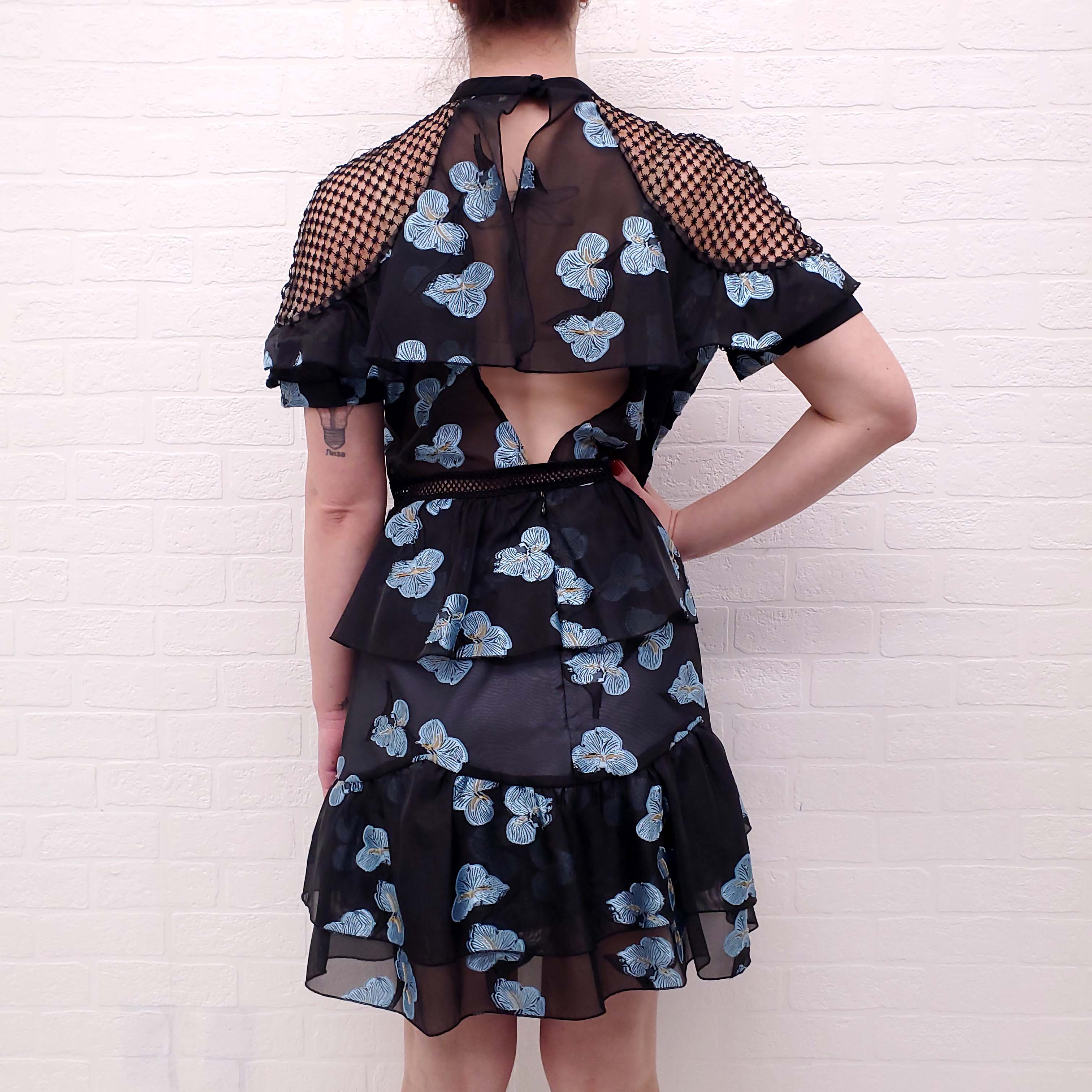 SELF-PORTRAIT BLACK AND BLUE FLOWER DRESS - SIZE 10