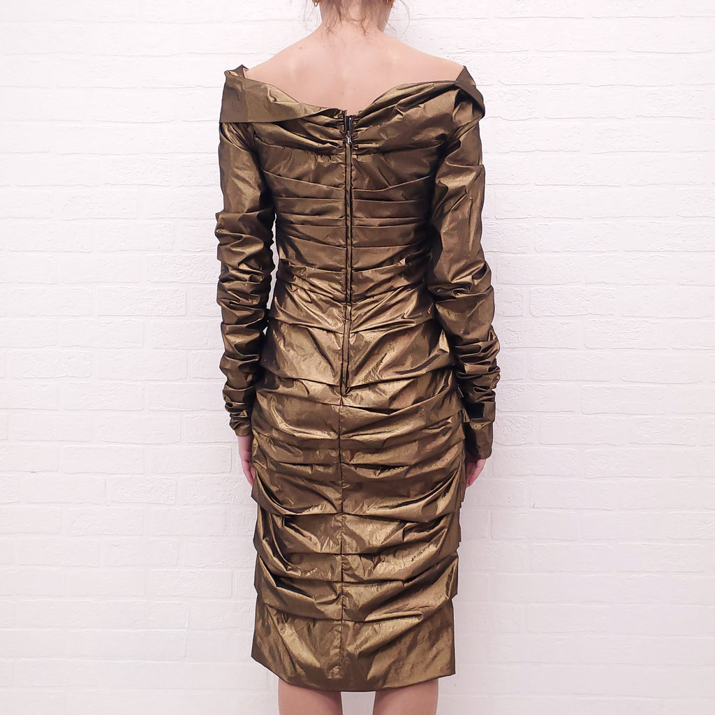 DOLCE & GABBANA GOLD RUCHED DRESS - SIZE 48