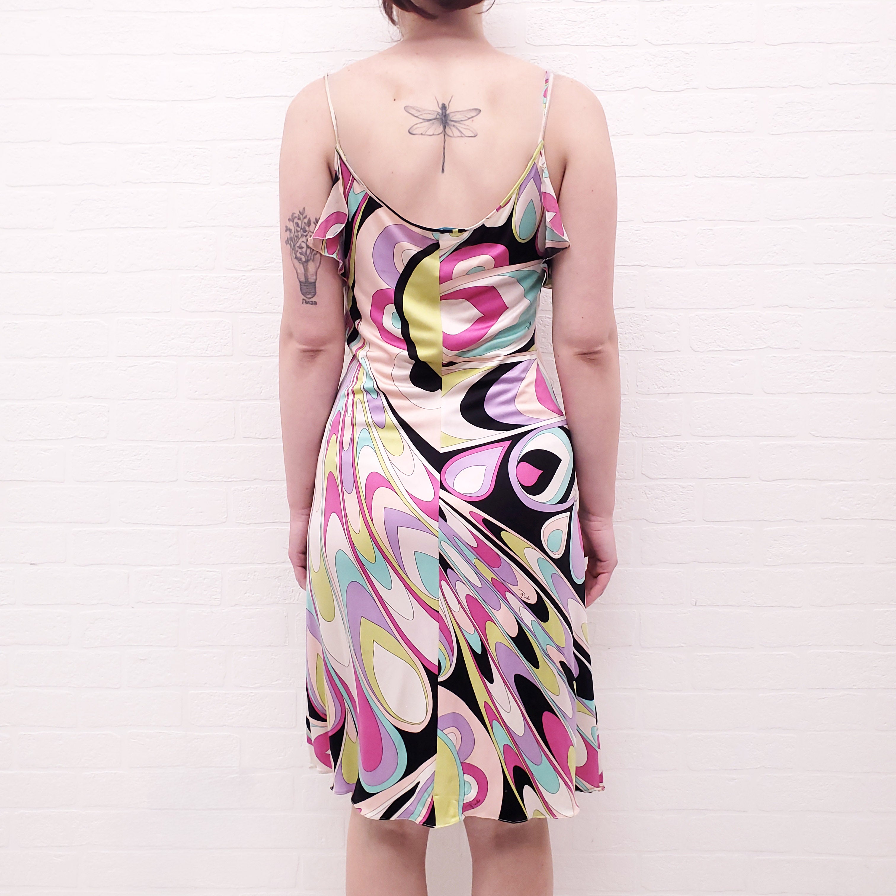EMILIO PUCCI MULTICOLOUR SLIP DRESS WITH RUFFLE - SIZE 12
