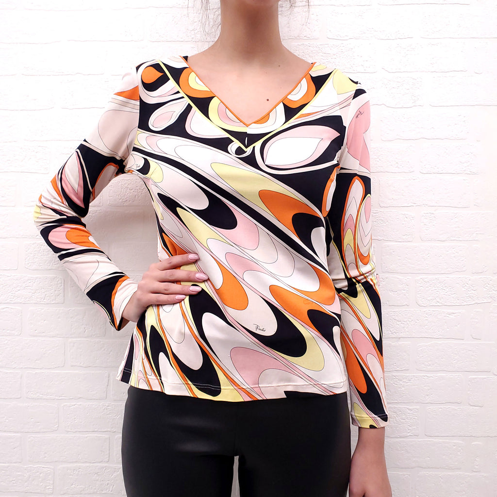 EMILIO PUCCI V-NECK PATTERNED TOP - SIZE S