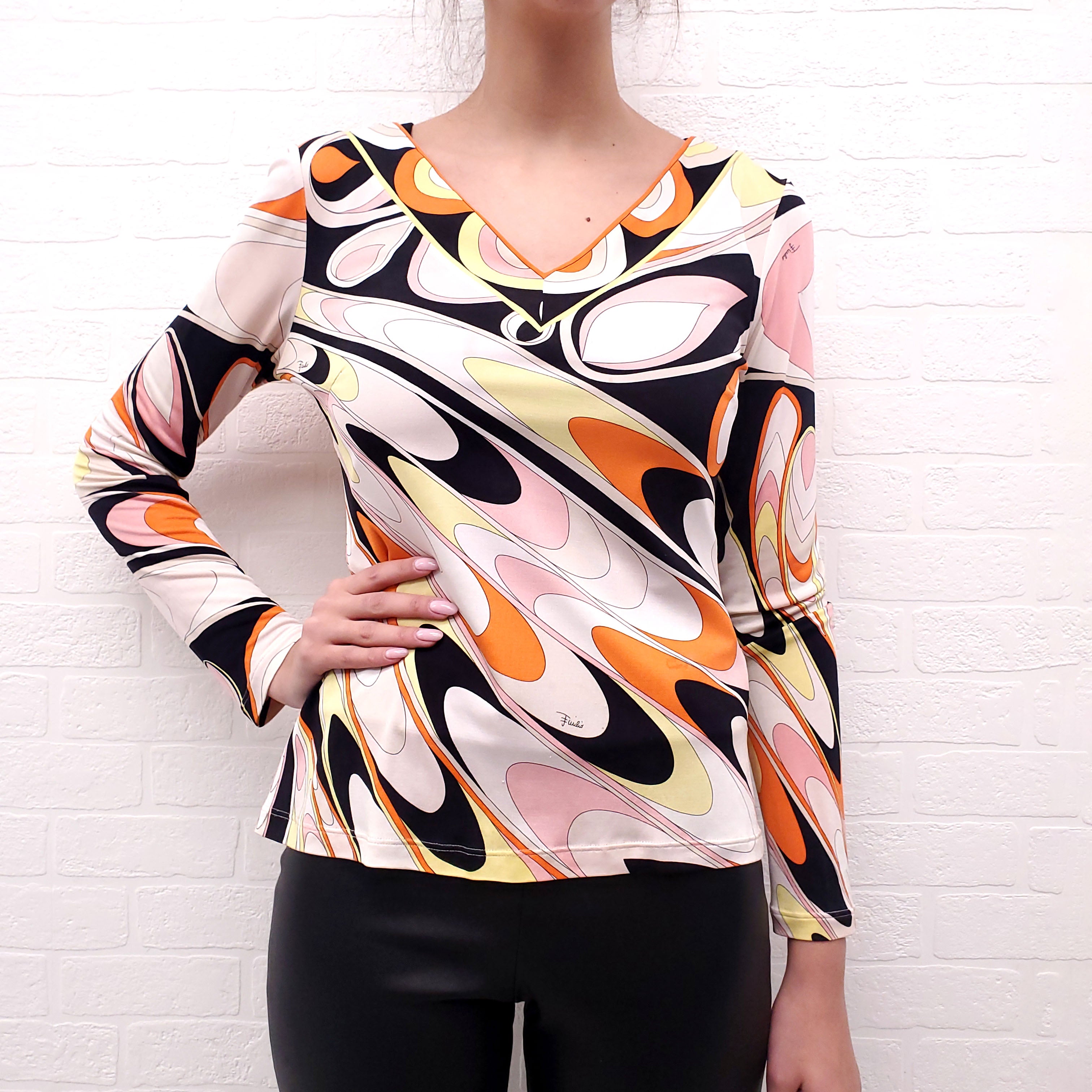 EMILIO PUCCI V-NECK PATTERNED TOP - SIZE S