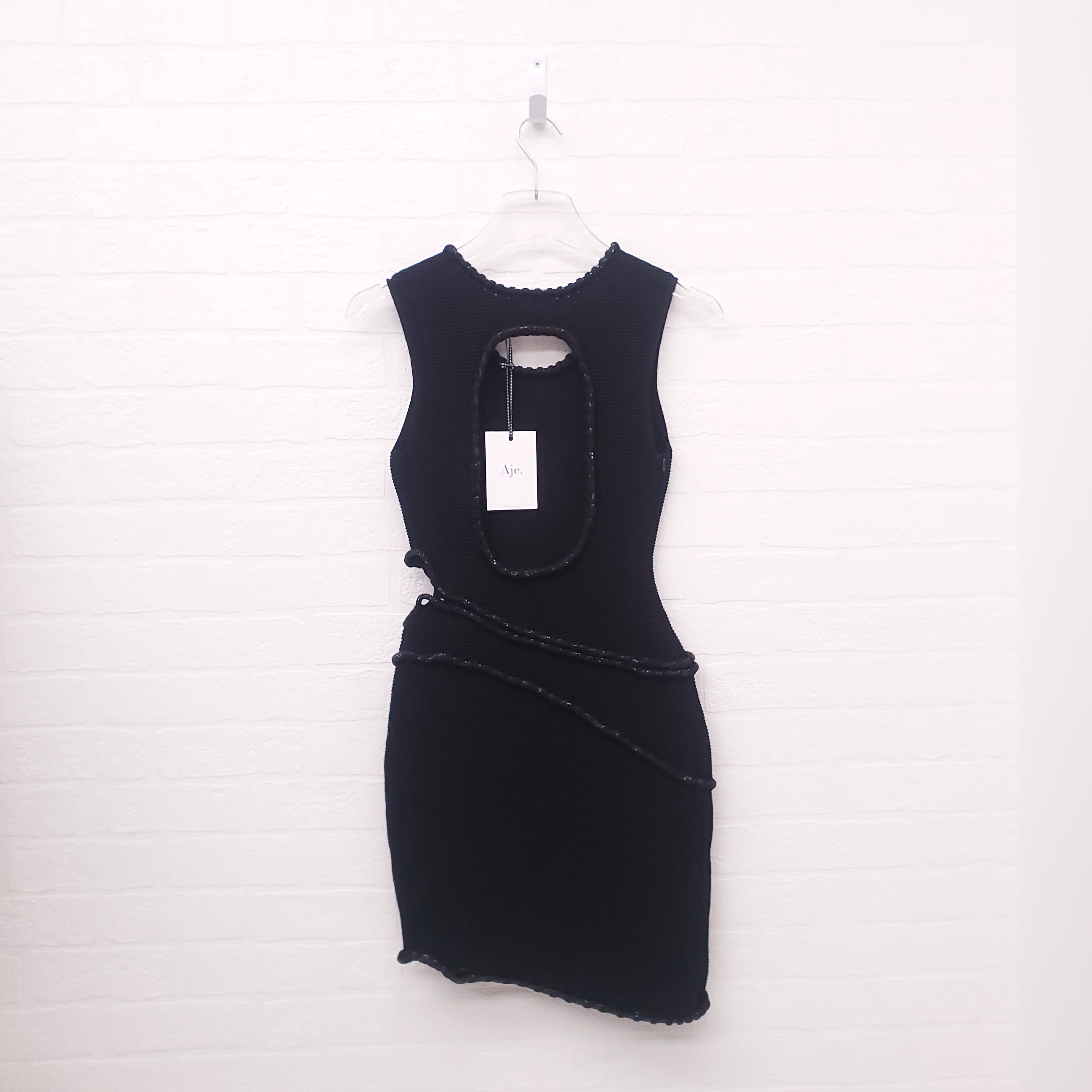 AJE BLACK DRESS WITH CRYSTAL CUTOUT DETAILS - SIZE XS
