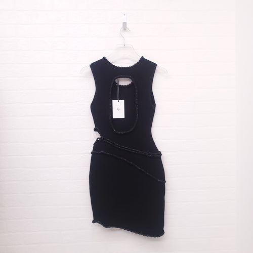 AJE BLACK DRESS WITH CRYSTAL CUTOUT DETAILS - SIZE XS