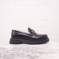 CHRISTIAN DIOR BLACK LEATHER LOAFERS WITH SHEARLING DETAIL - SIZE 38.5