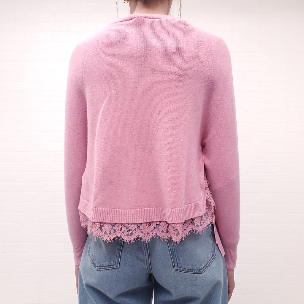 ERMANNO X ERMANNO SCERVINO PINK LOGO SWEATER WITH LACE - SIZE 40