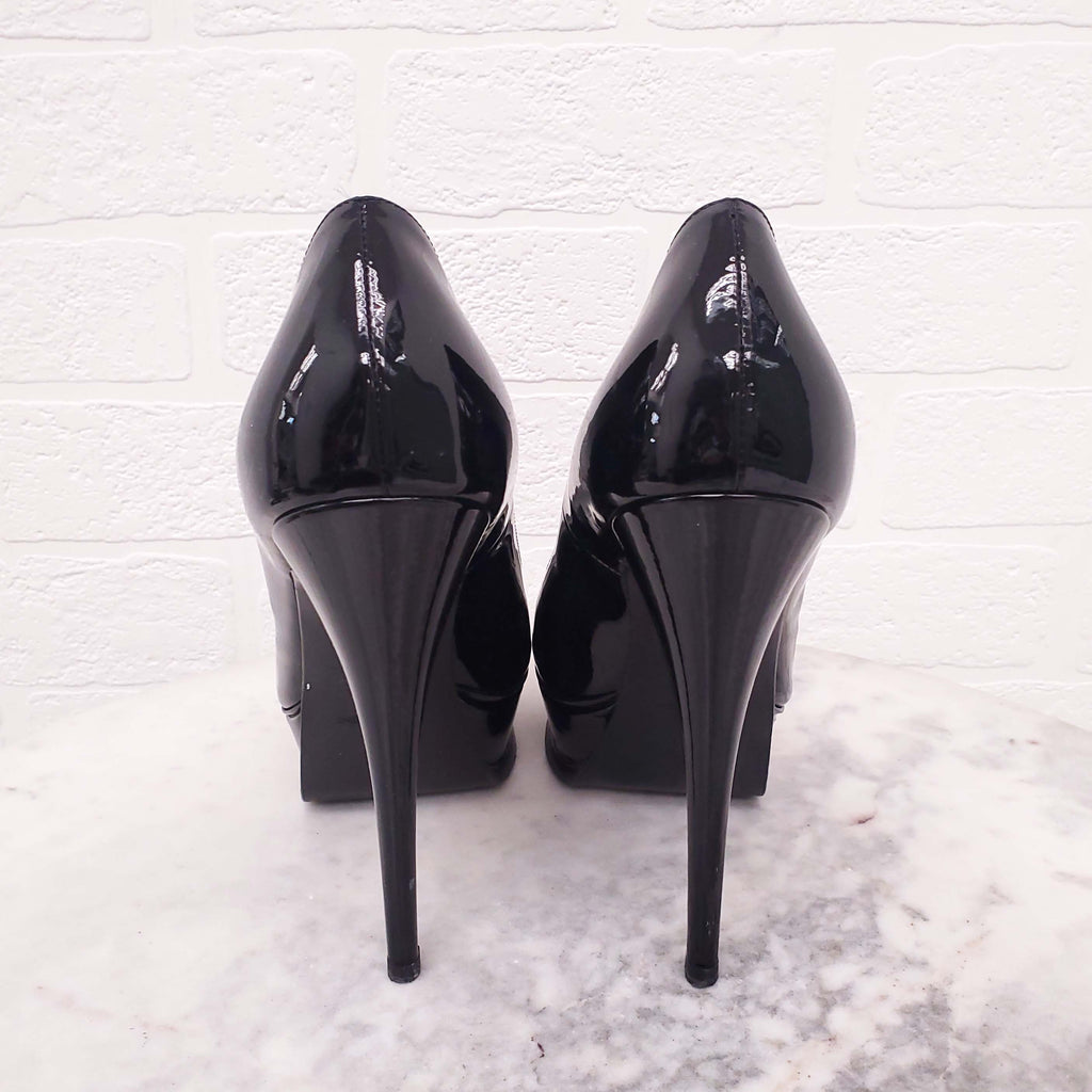 SAINT LAURENT BLACK PATENT PLATFORM PUMPS - SIZE 37