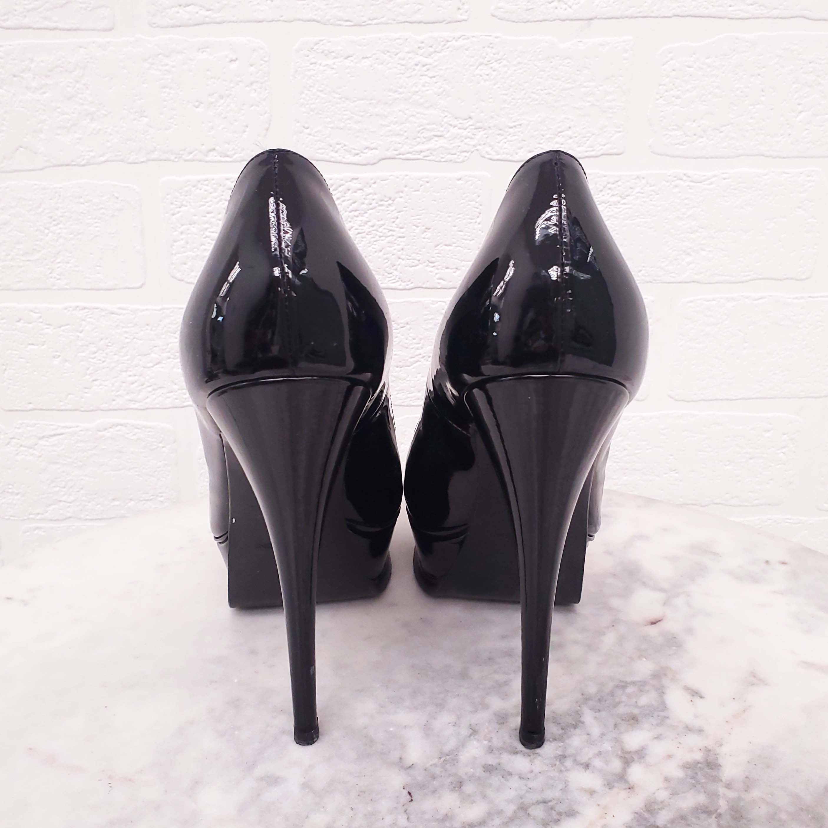 SAINT LAURENT BLACK PATENT PLATFORM PUMPS - SIZE 37