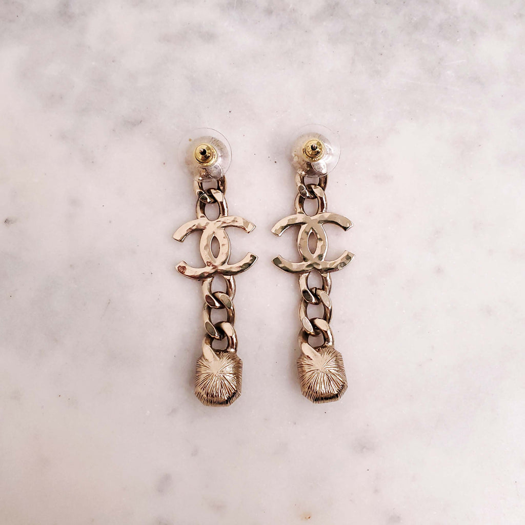 CHANEL RHINESTONE LOGO DROP EARRINGS