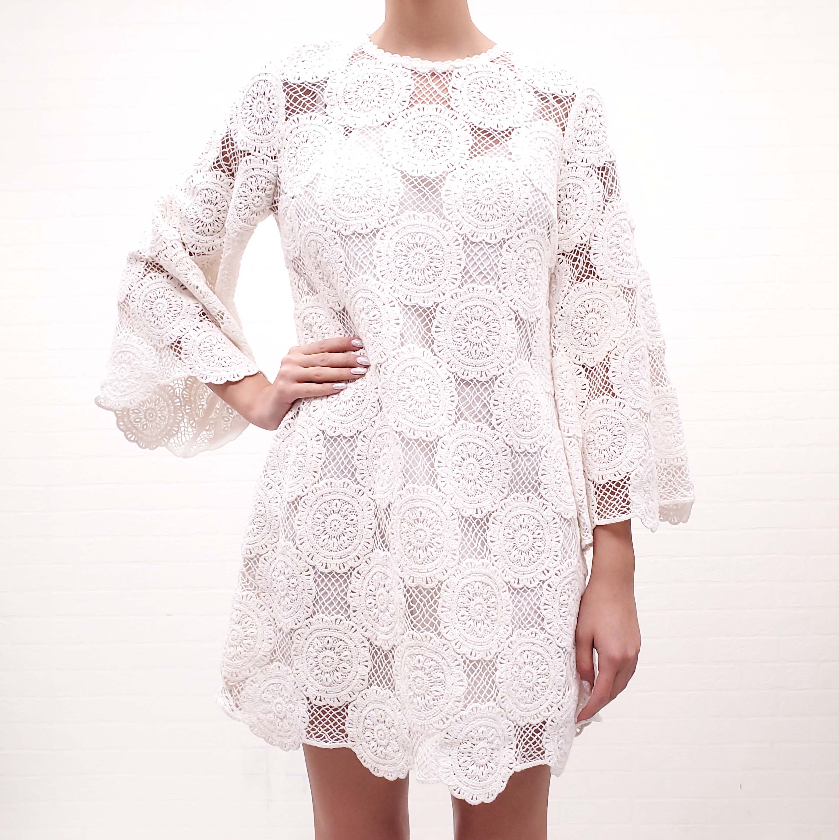 ZIMMERMANN WHITE JUNIE LACE TUNIC DRESS - SIZE 2 (SIZE US 8)