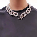 CHANEL CHAIN CRYSTAL CHOKER NECKLACE WITH LOGO