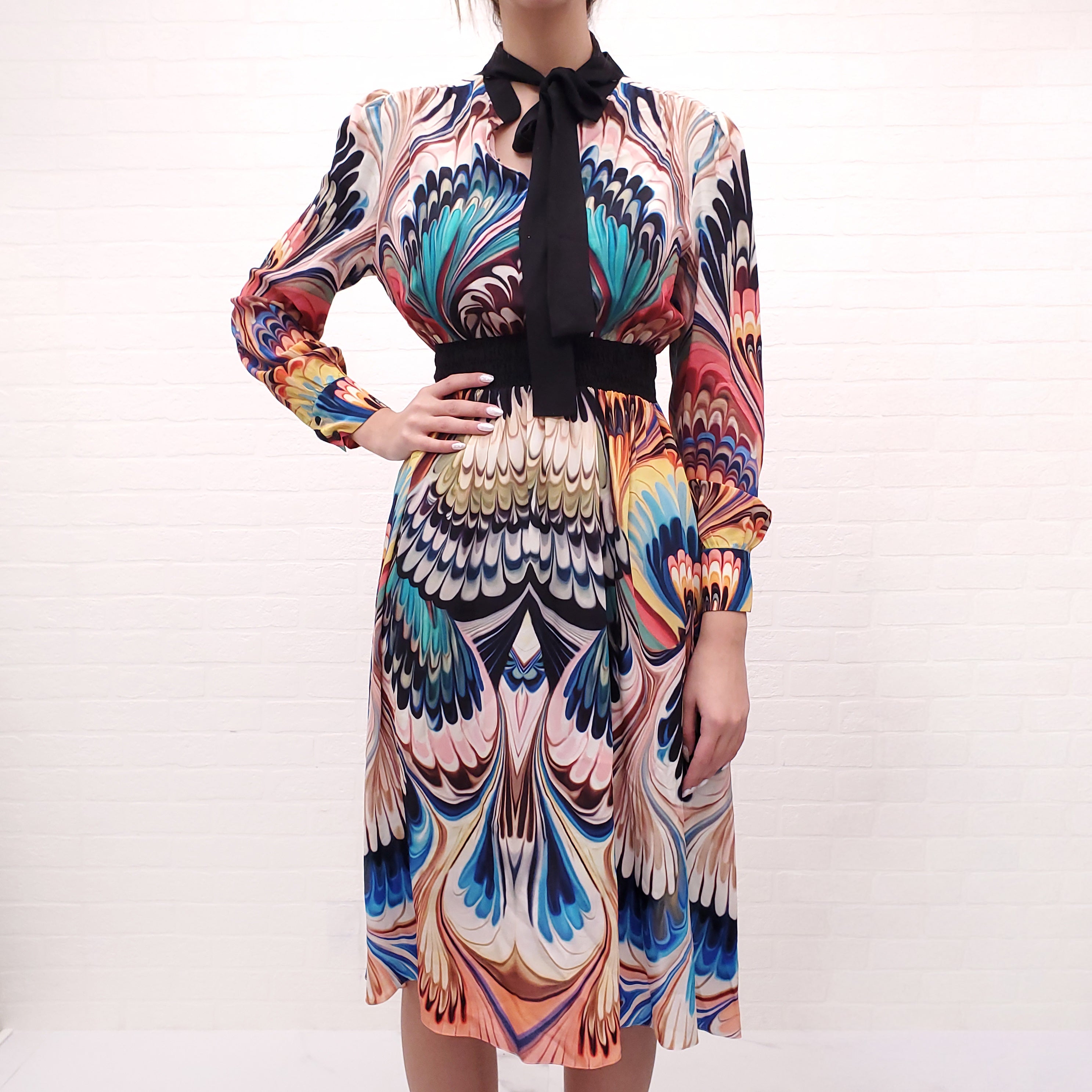 MARY KATRANTZOU SILK PATTERNED DRESS - SIZE 8