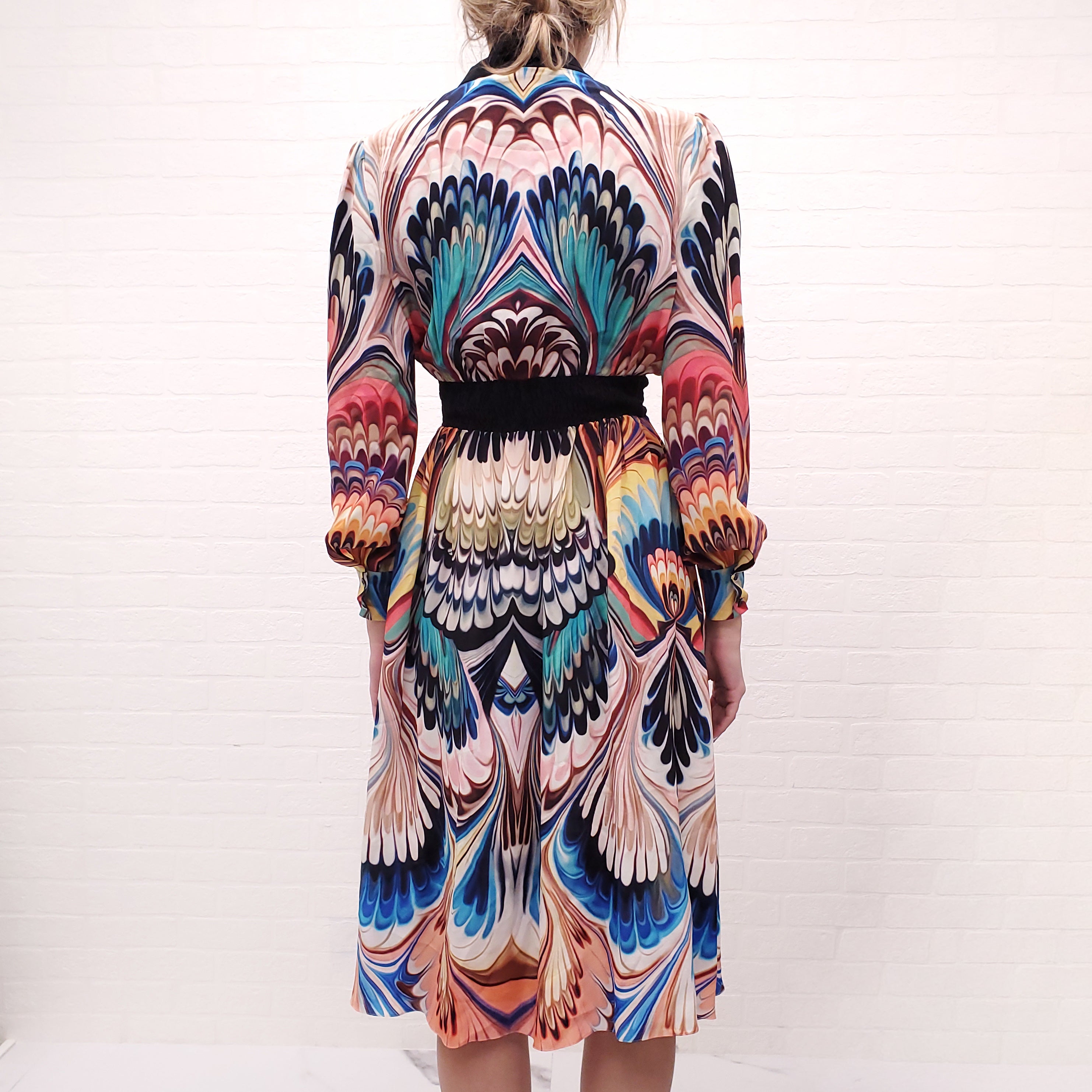 MARY KATRANTZOU SILK PATTERNED DRESS - SIZE 8