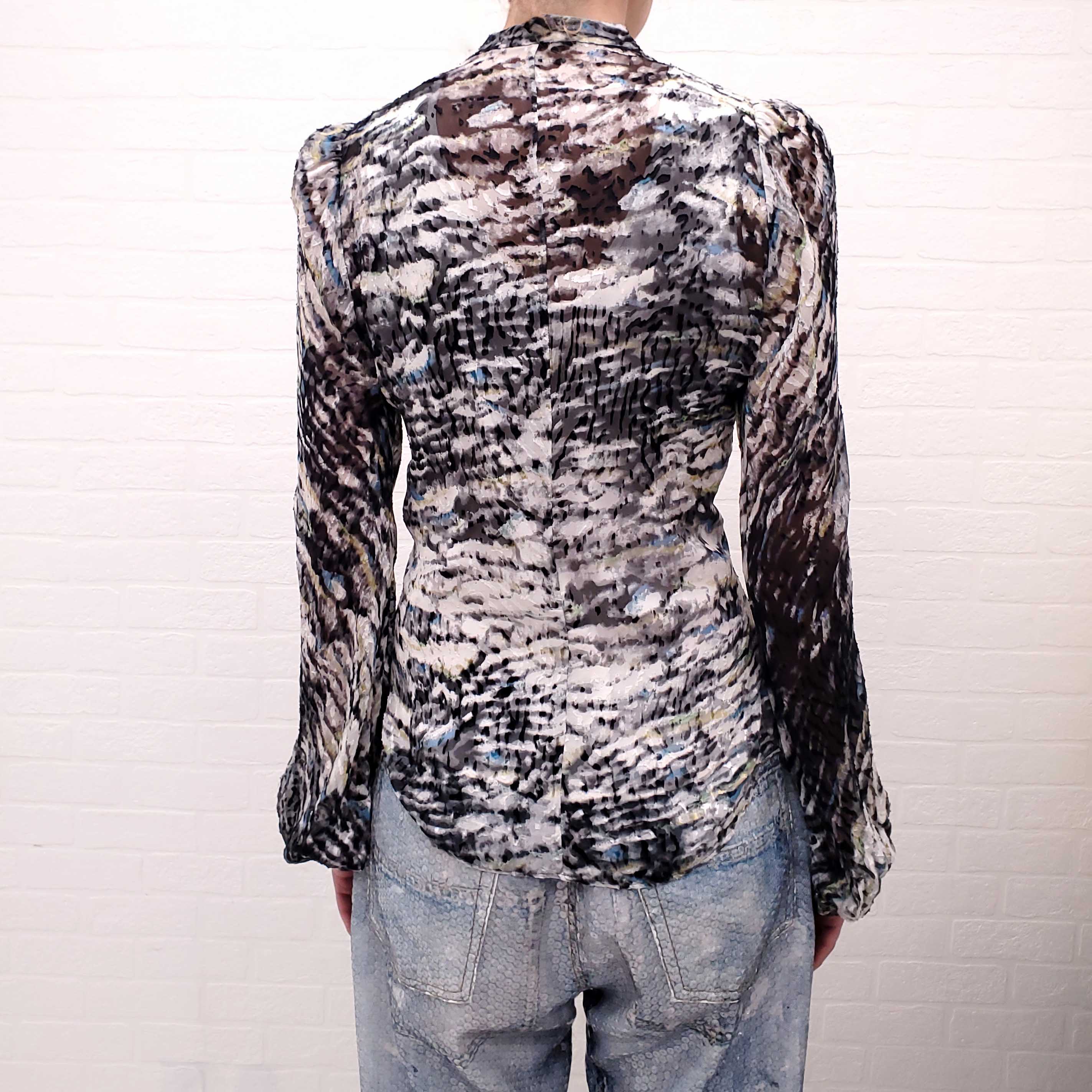 BALENCIAGA MULTICOLOURED SHEER VELVET BLOUSE - SIZE 38