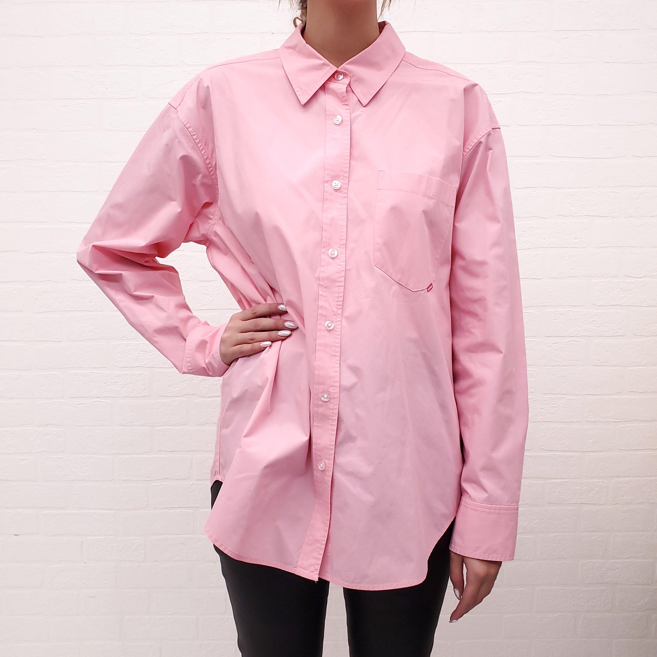 ALEXANDER WANG PINK COTTON OVERSIZED LOGO BLOUSE - SIZE S
