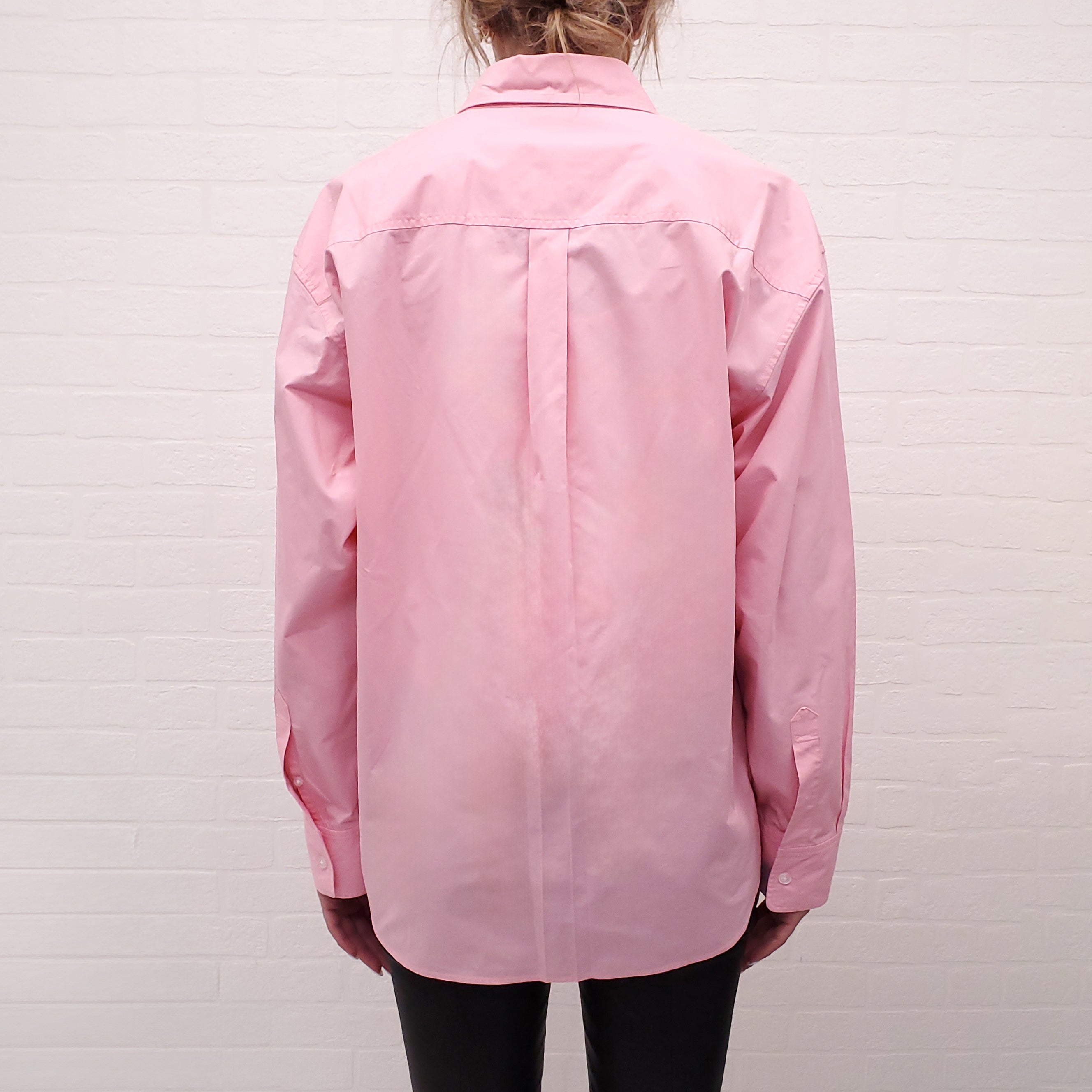 ALEXANDER WANG PINK COTTON OVERSIZED LOGO BLOUSE - SIZE S