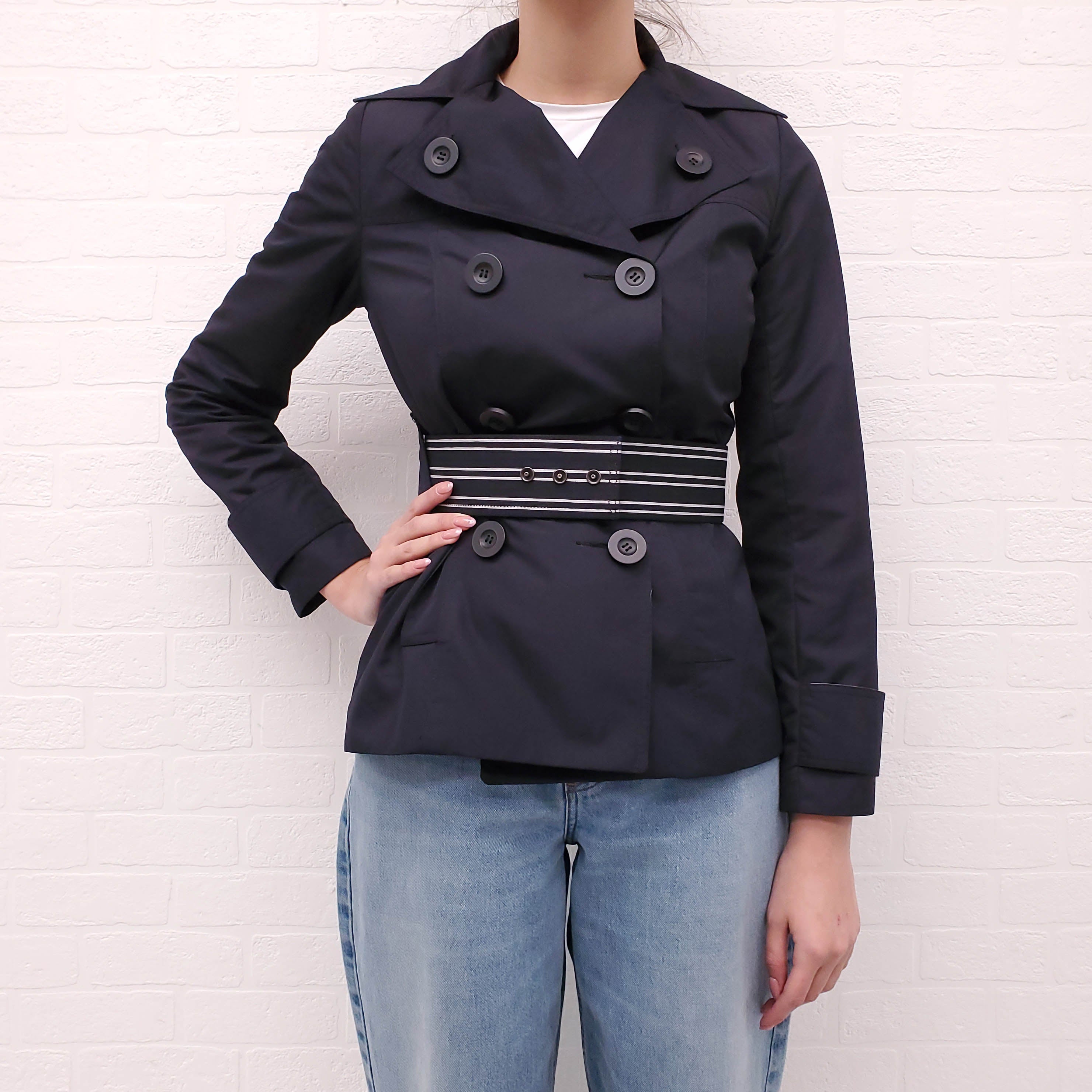 SMYTHE NAVY NYLON JACKET WITH BELT DETAIL - SIZE 4