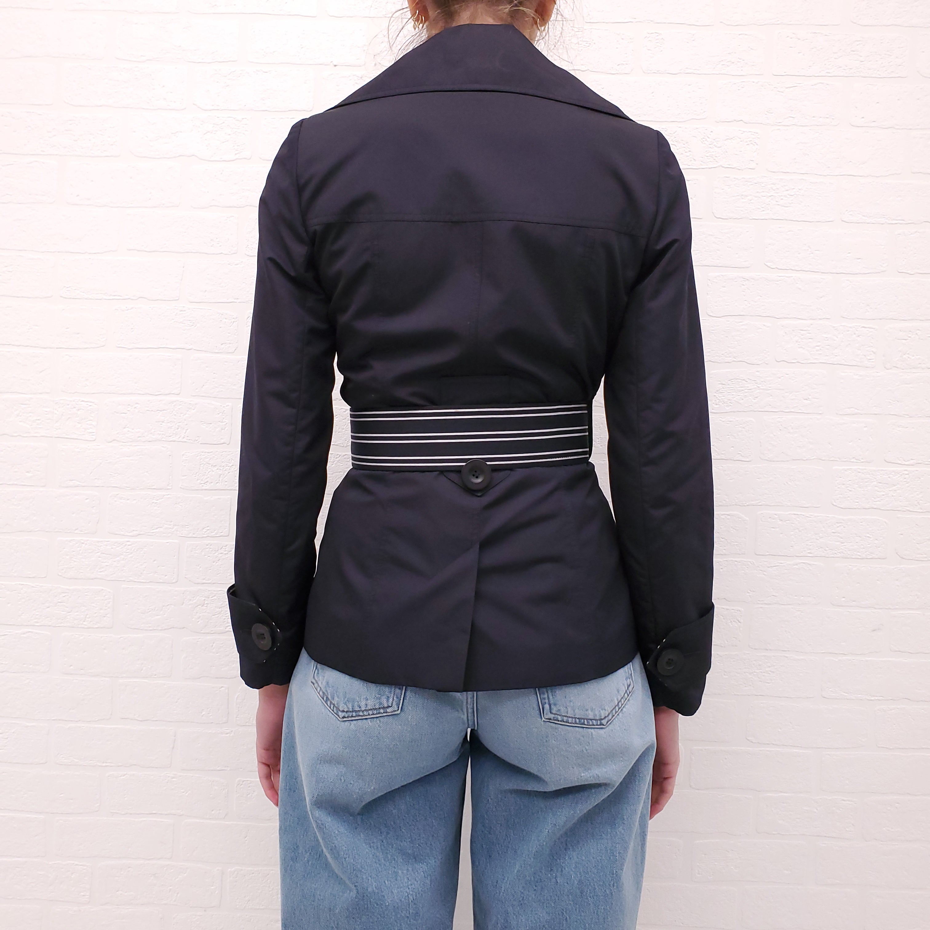 SMYTHE NAVY NYLON JACKET WITH BELT DETAIL - SIZE 4