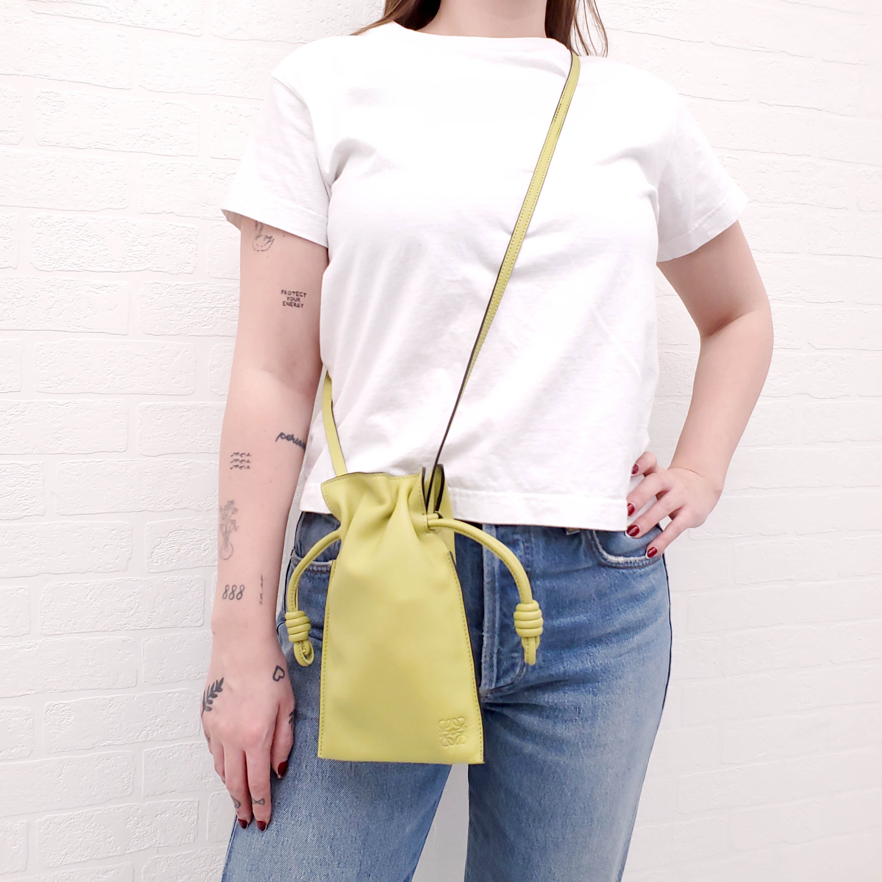 LOEWE LIME GREEN LEATHER FLAMENCO SMALL BAG