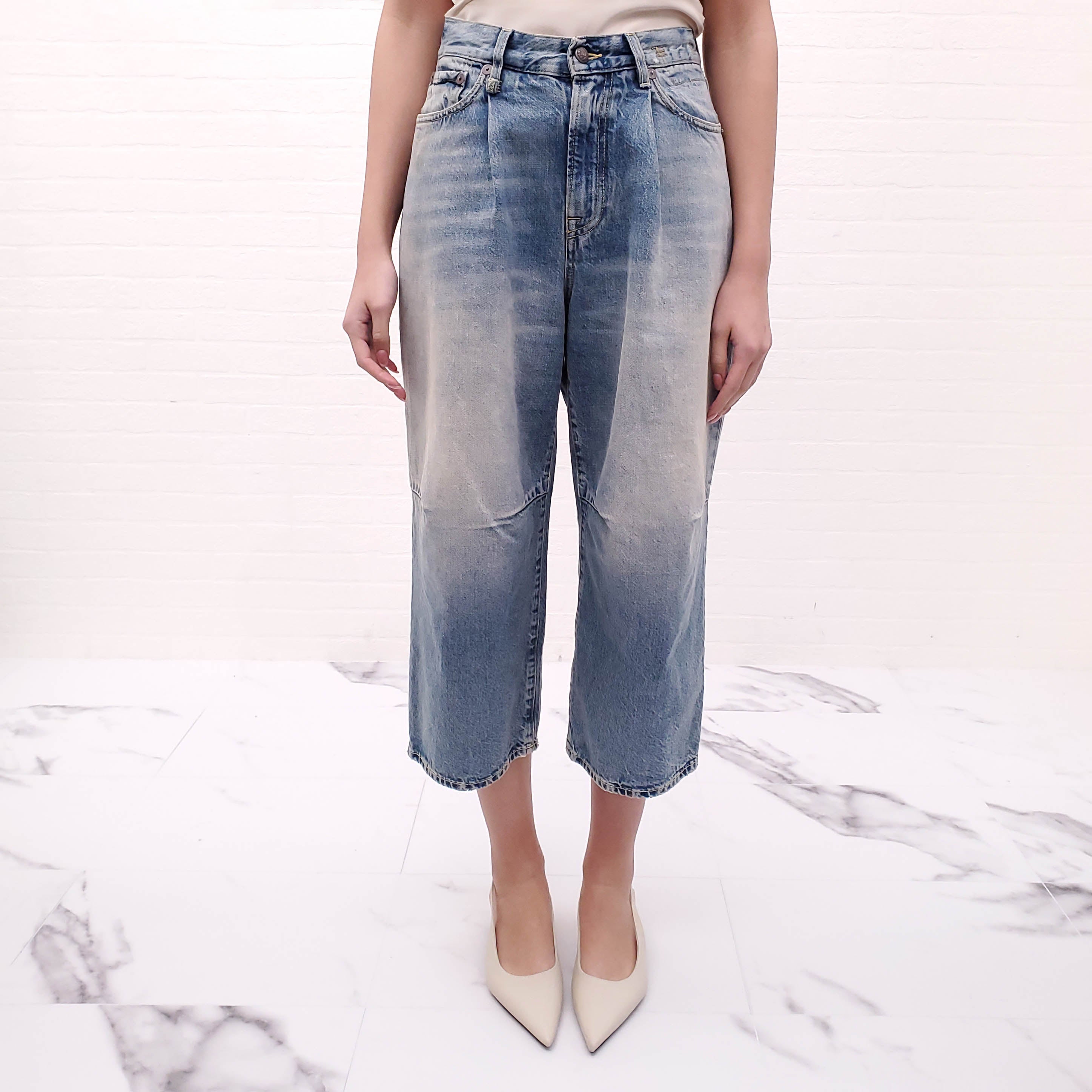 R13 PLEATED CROPPED WIDE LEG JEAN - SIZE 25