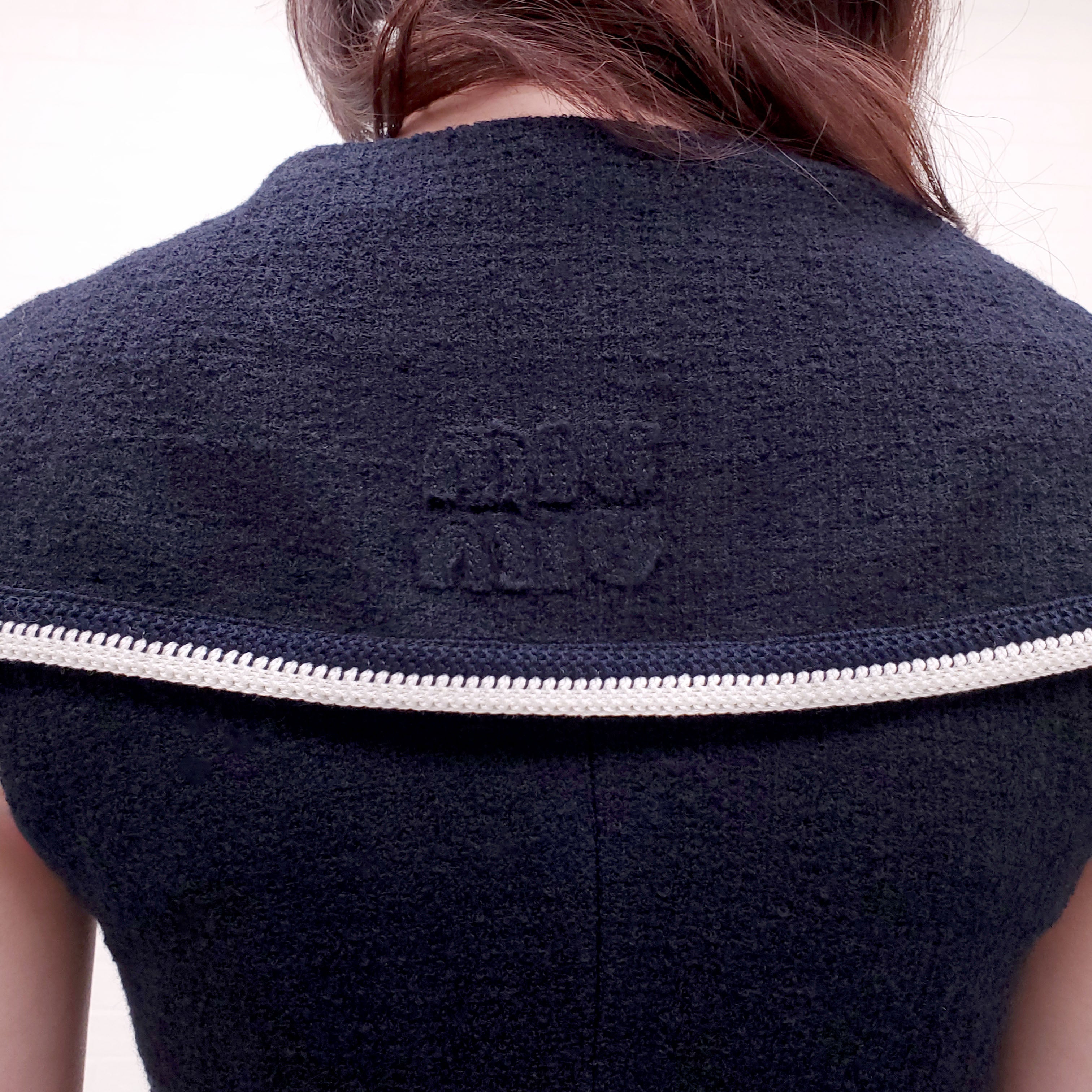 MIU MIU NAVY TWEED COLLARED SAILOR MINI DRESS - SIZE 36