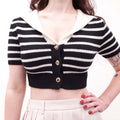 MIU MIU CROPPED CASHMERE STRIPED SHORT SLEEVE CARDIGAN - SIZE 38