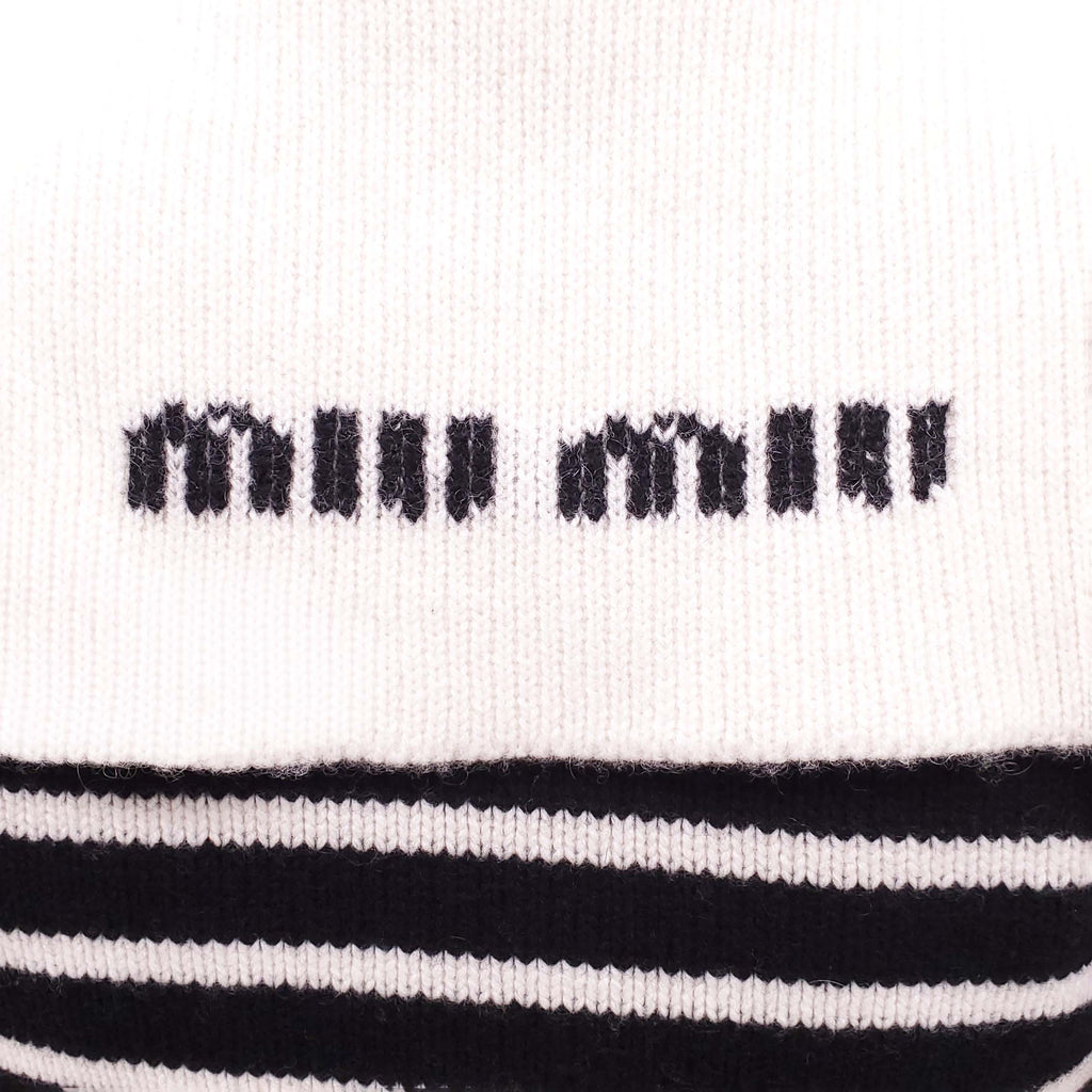 MIU MIU CROPPED CASHMERE STRIPED SHORT SLEEVE CARDIGAN - SIZE 38