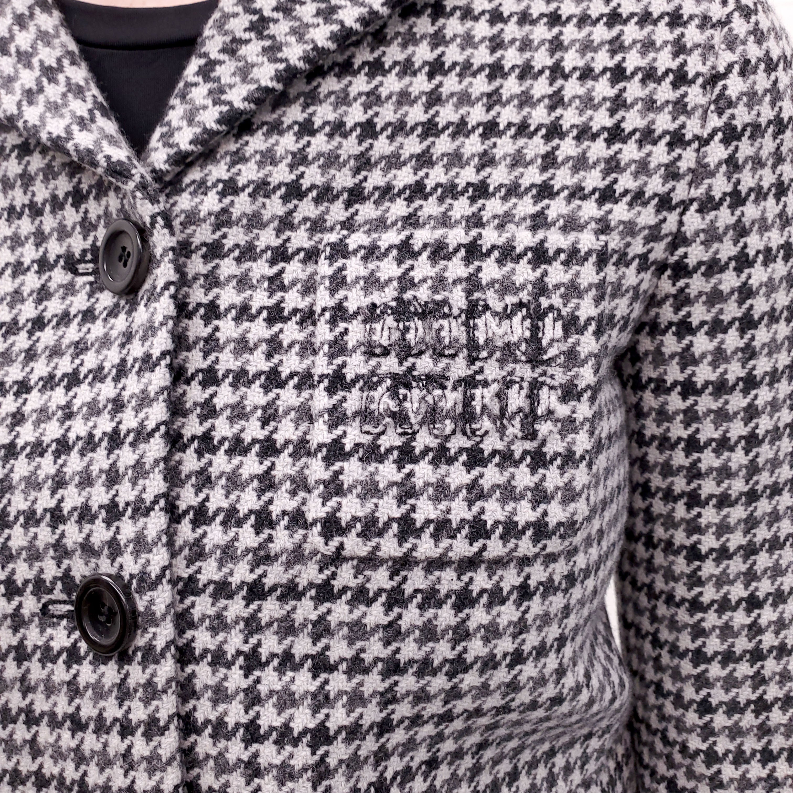 MIU MIU CROPPED HOUNDSTOOTH BLAZER WITH LOGO - SIZE 36