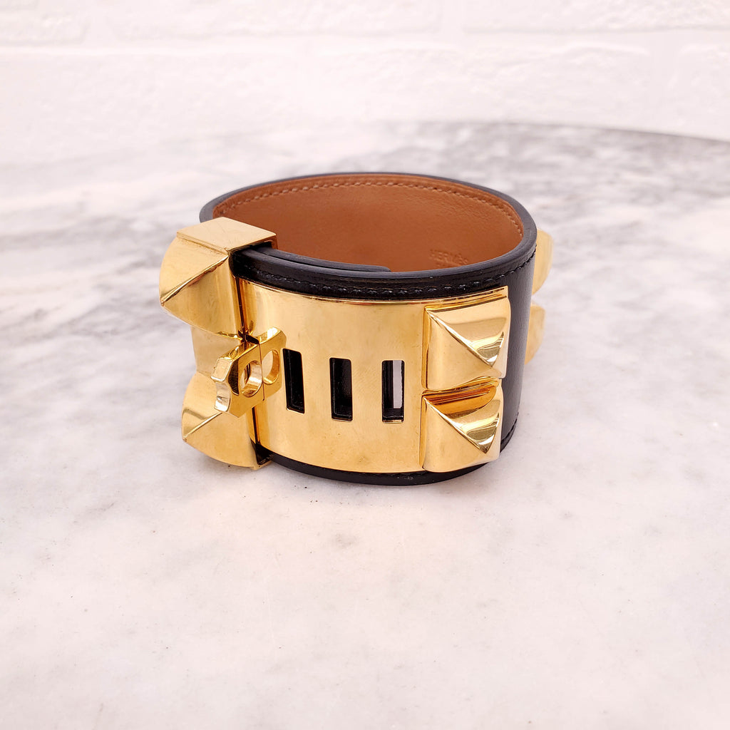 HERMÈS BLACK COLLIER DE CHIEN BRACELET - SIZE S