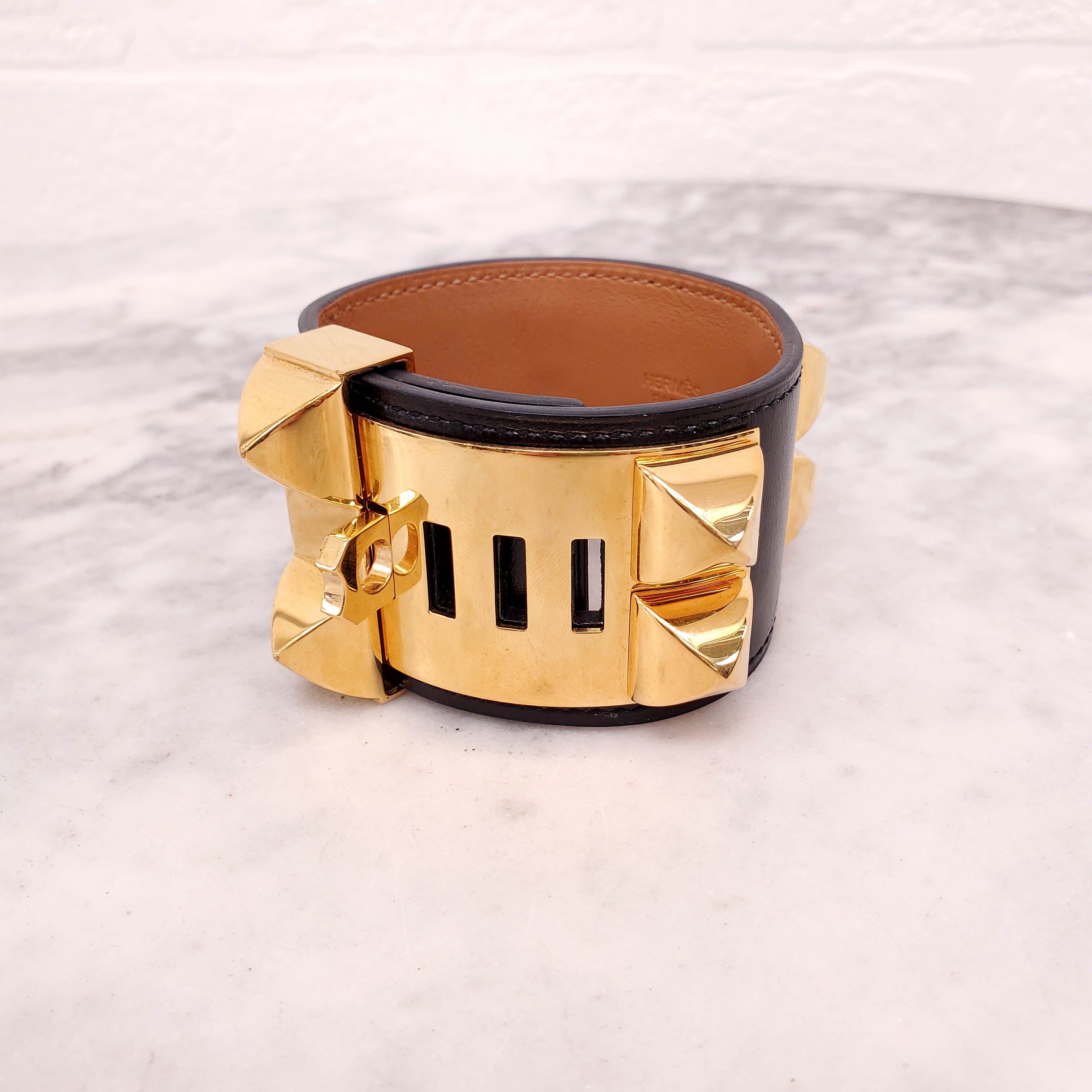 HERMÈS BLACK COLLIER DE CHIEN BRACELET - SIZE S