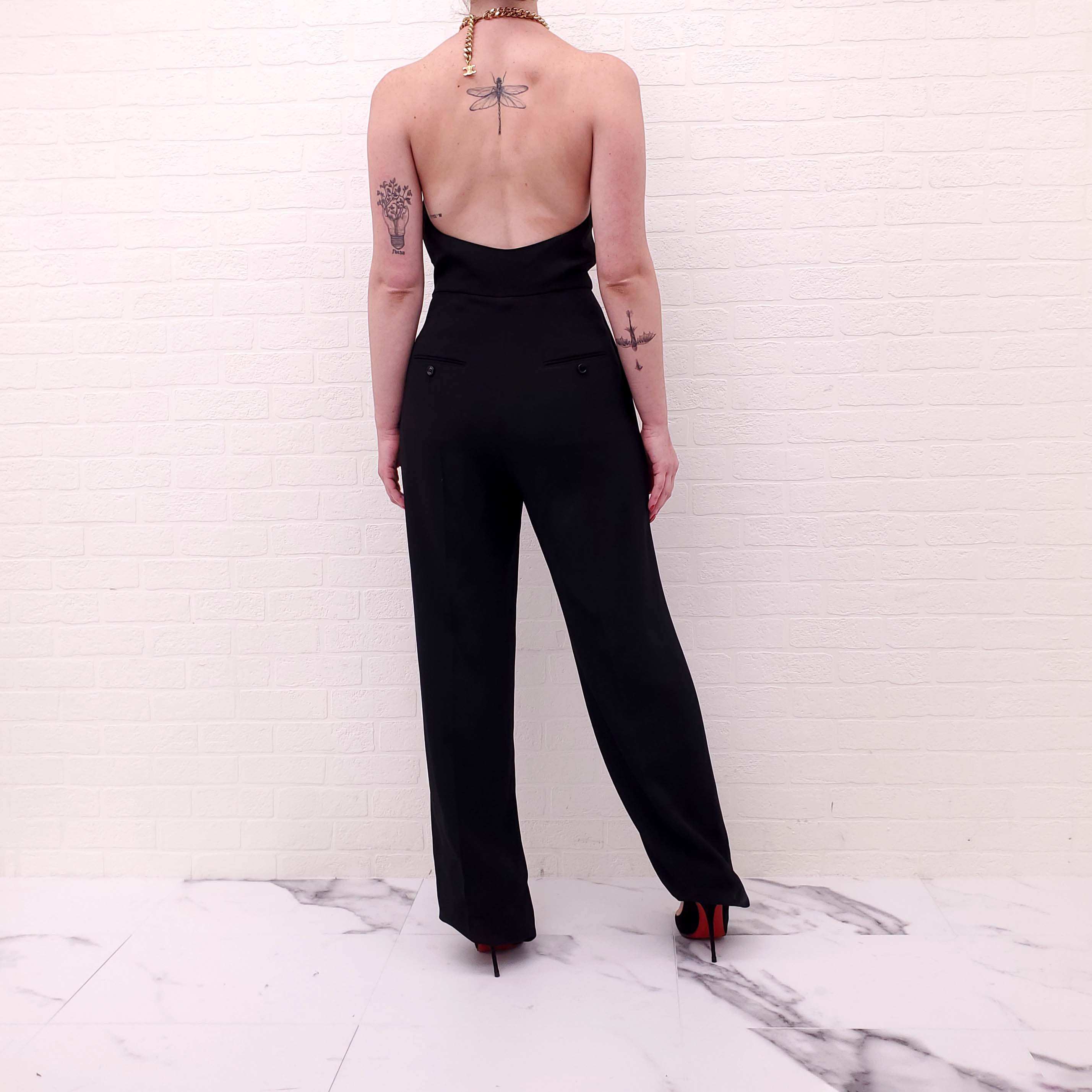 CELINE BLACK JUMPSUIT WITH GOLD CHAIN DETAIL - SIZE 36