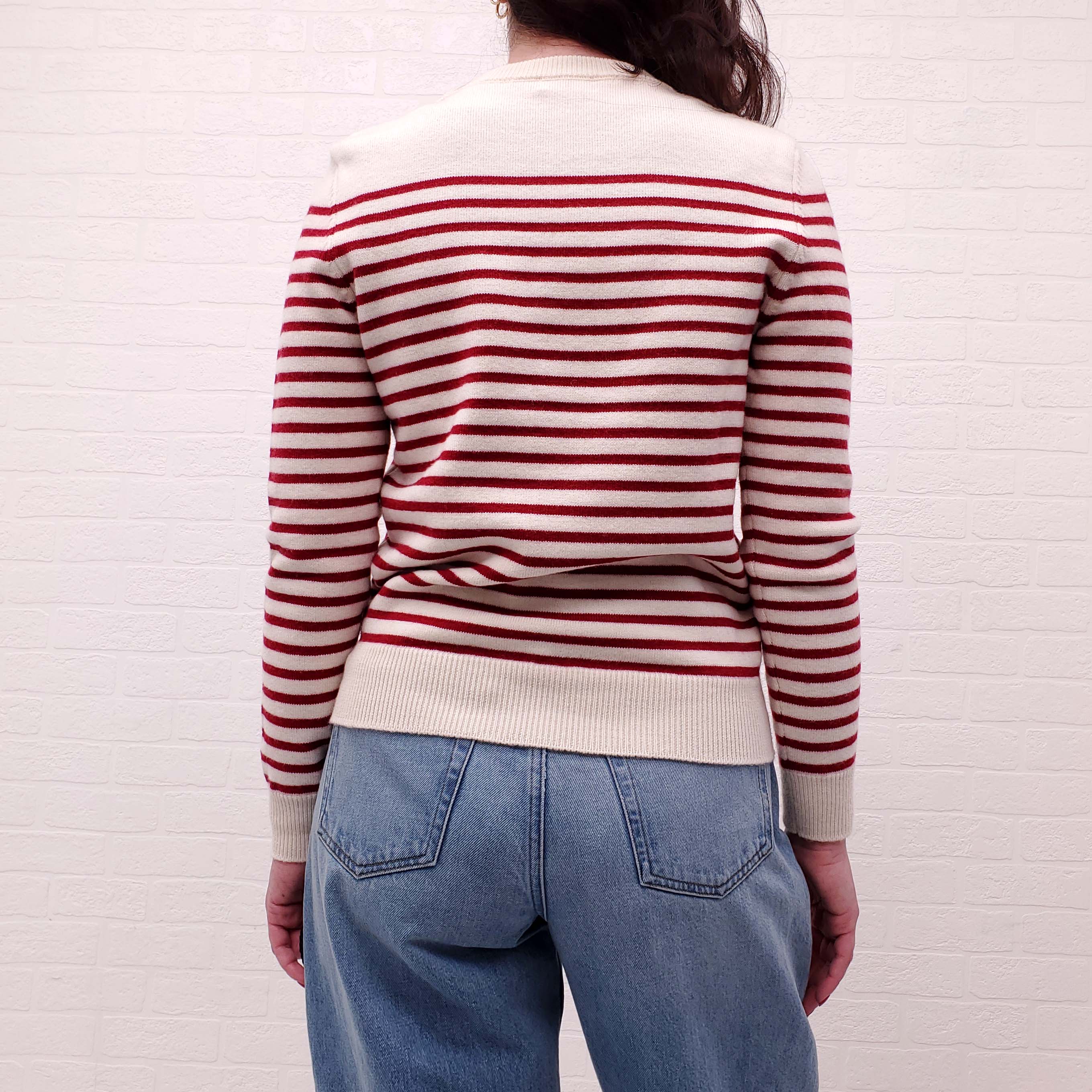 CELINE RED AND CREAM STRIPED SWEATER - SIZE S