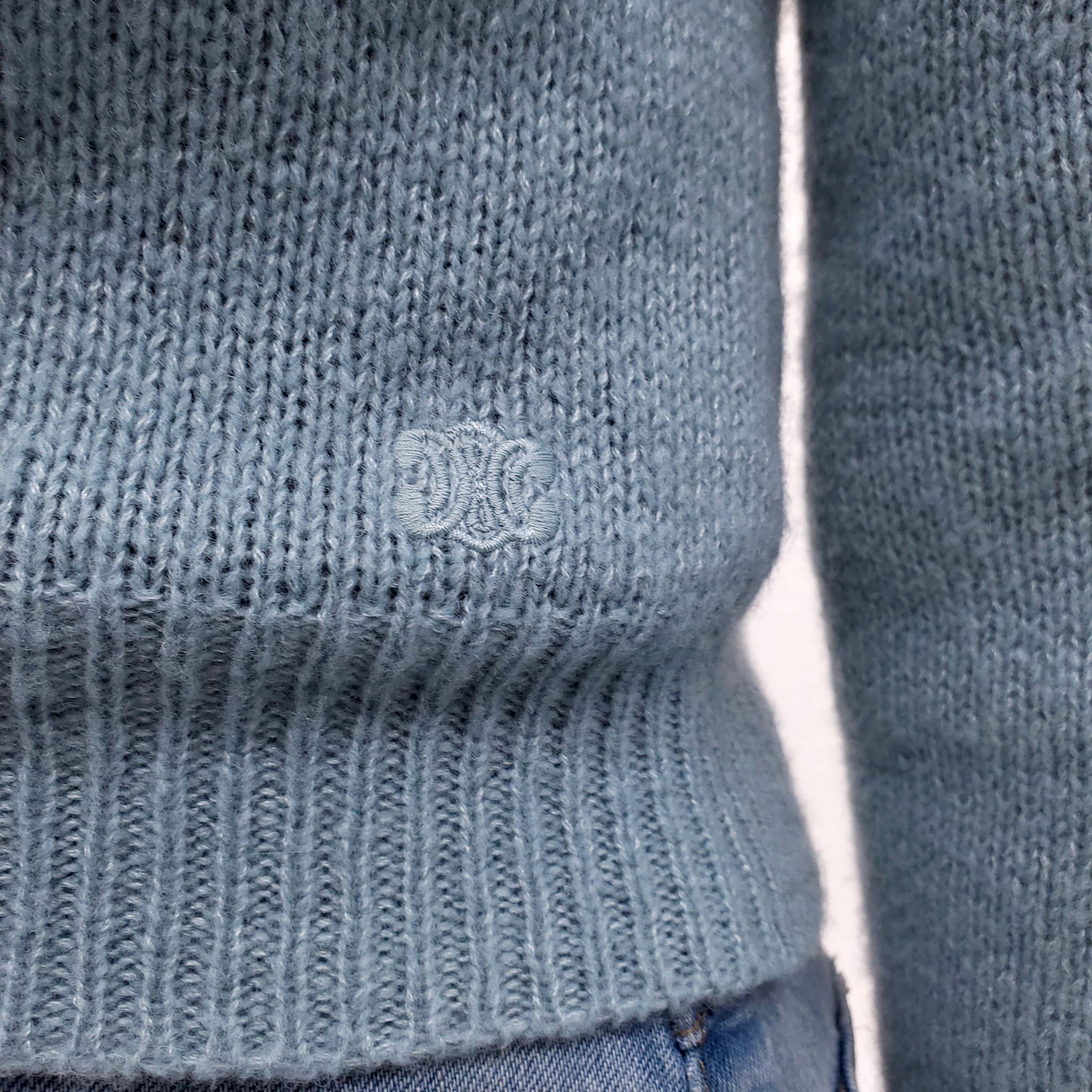 CELINE BLUE CASHMERE CARDIGAN WITH TRIOMPHE LOGO - SIZE XS