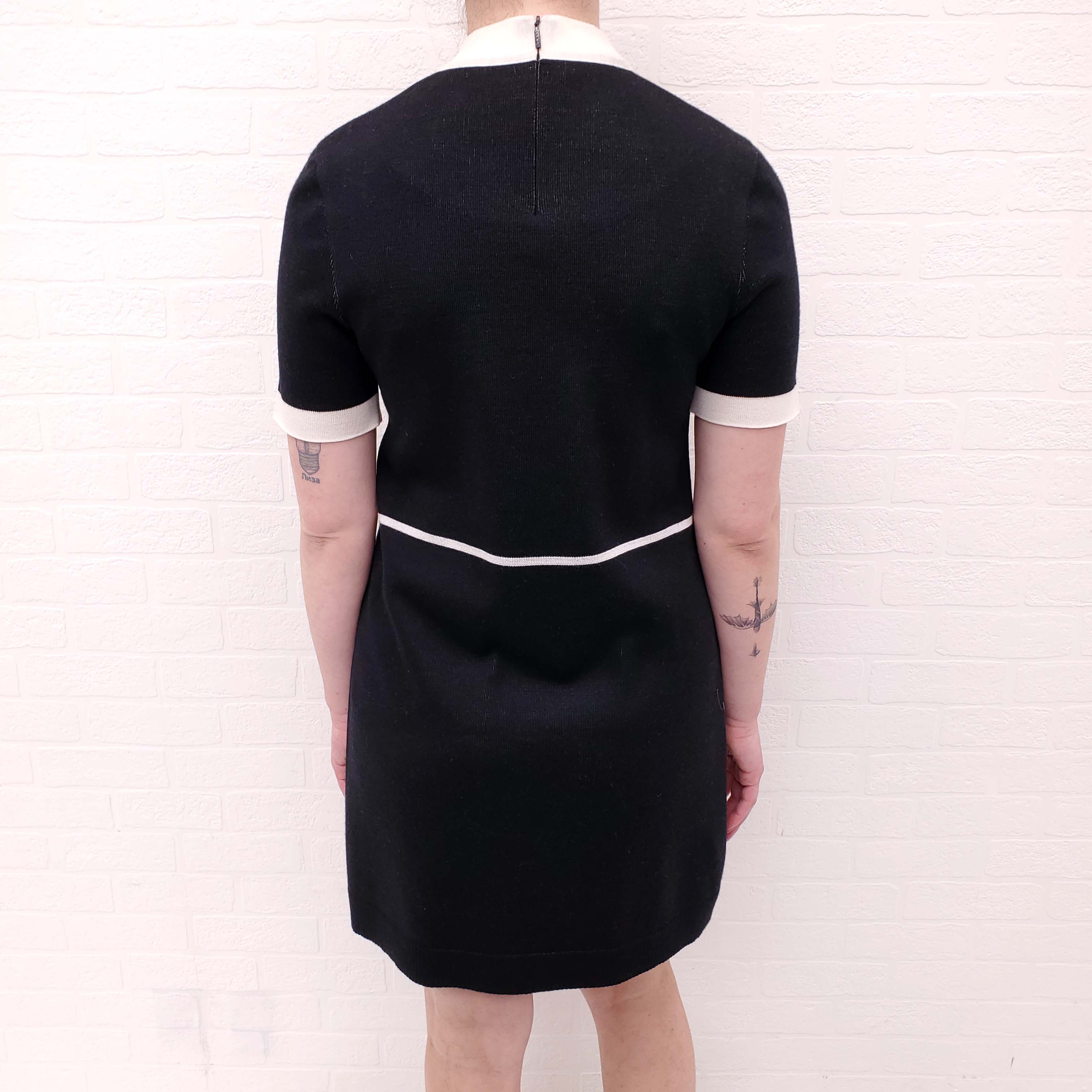 GUCCI BLACK AND CREAM KNIT DRESS WITH LOGO - SIZE XS